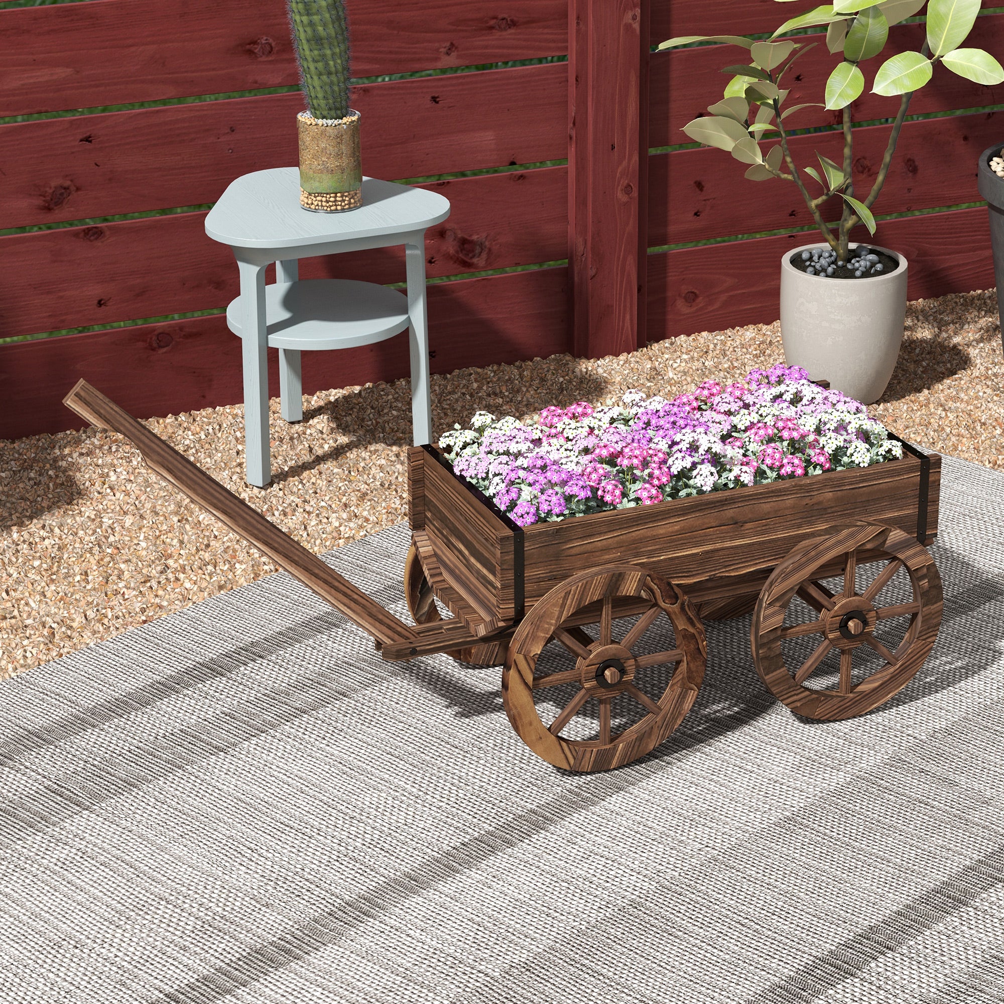Flower Box in Wagon Design, Plant Wagon with Handle, Plant Box, Flower Stand for Garden, Patio, Supports up to 30 kg, Charcoal, 120 x 41 x 54 cm