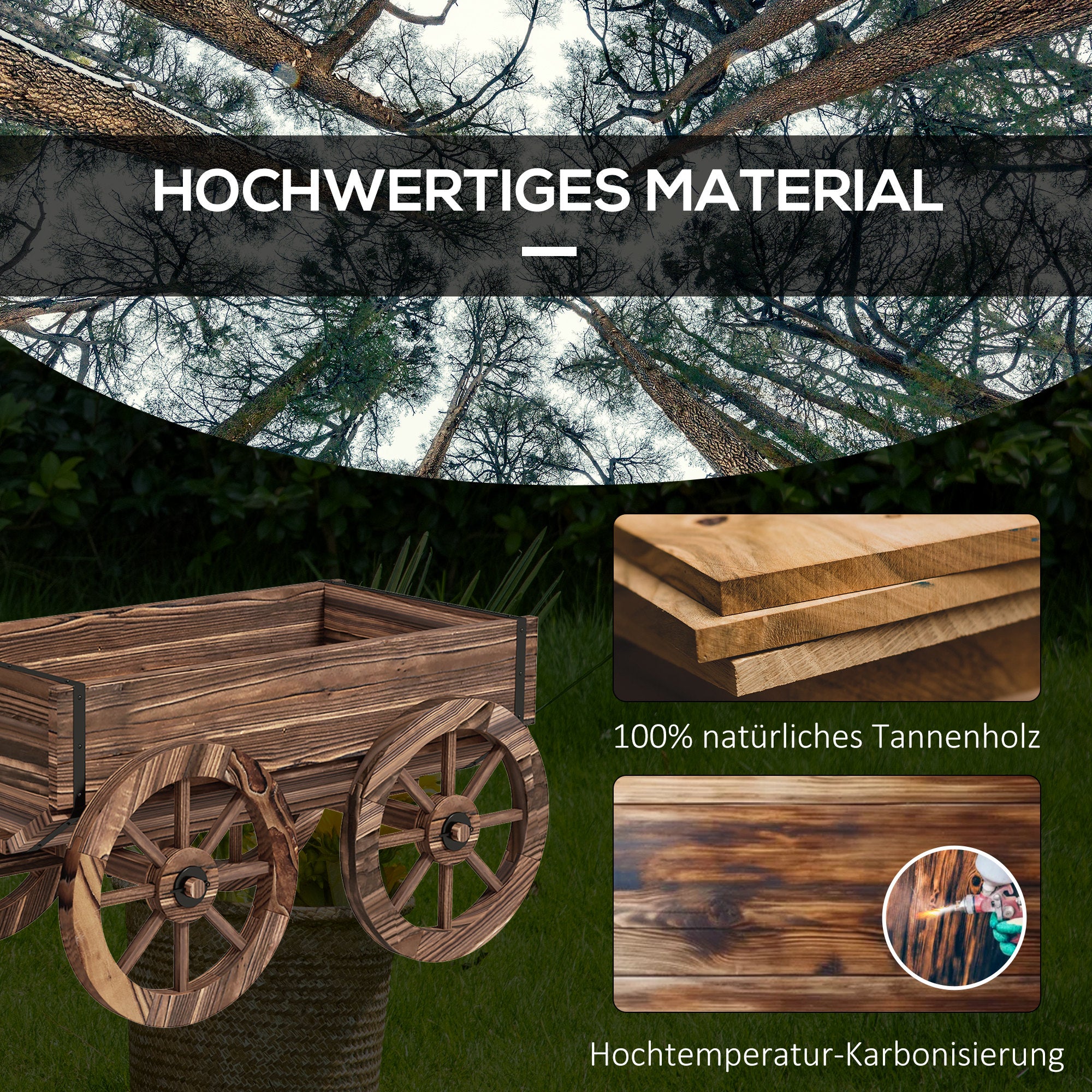 Flower Box in Wagon Design, Plant Wagon with Handle, Plant Box, Flower Stand for Garden, Patio, Supports up to 30 kg, Charcoal, 120 x 41 x 54 cm