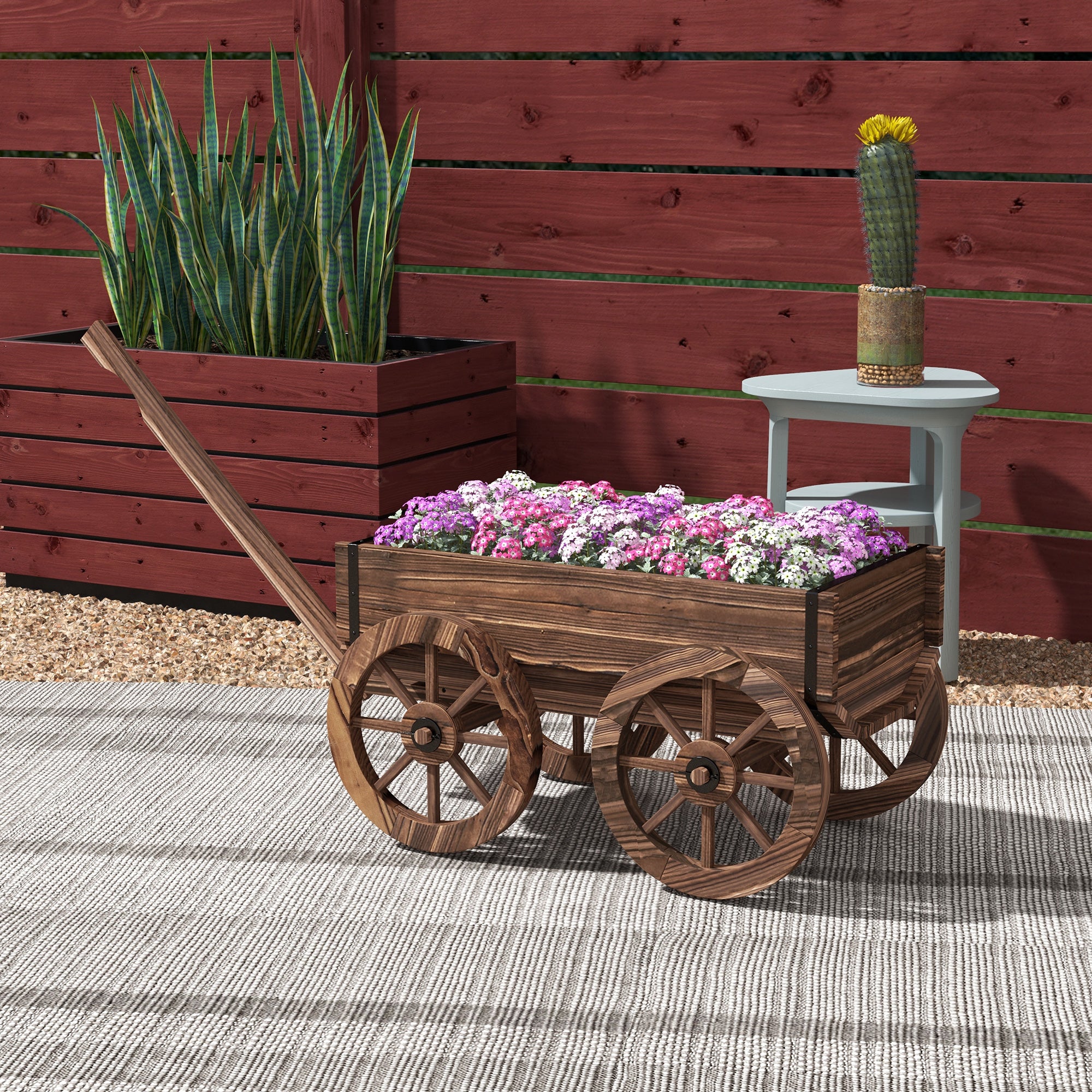 Flower Box in Wagon Design, Plant Wagon with Handle, Plant Box, Flower Stand for Garden, Patio, Supports up to 30 kg, Charcoal, 120 x 41 x 54 cm