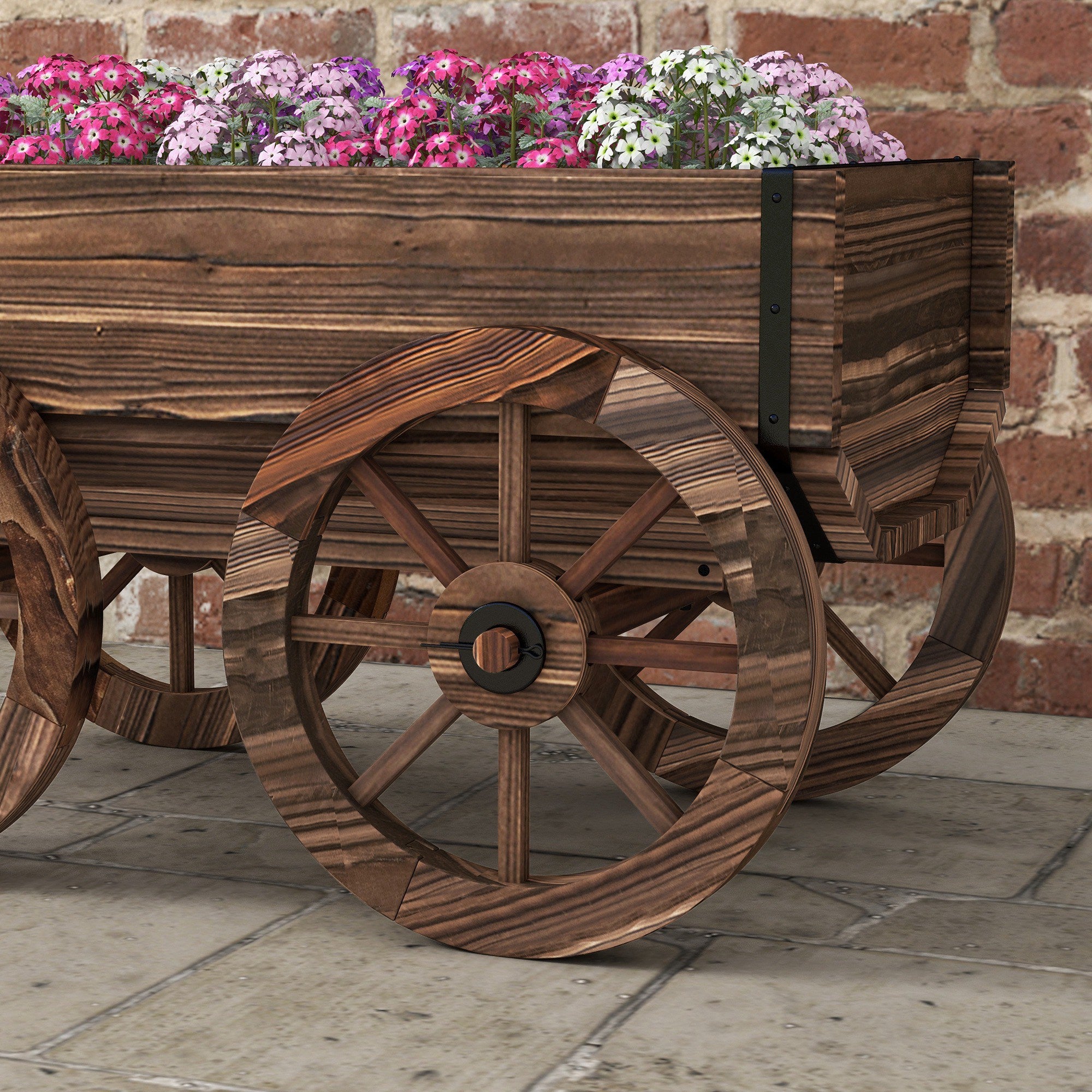 Flower Box in Wagon Design, Plant Wagon with Handle, Plant Box, Flower Stand for Garden, Patio, Supports up to 30 kg, Charcoal, 120 x 41 x 54 cm