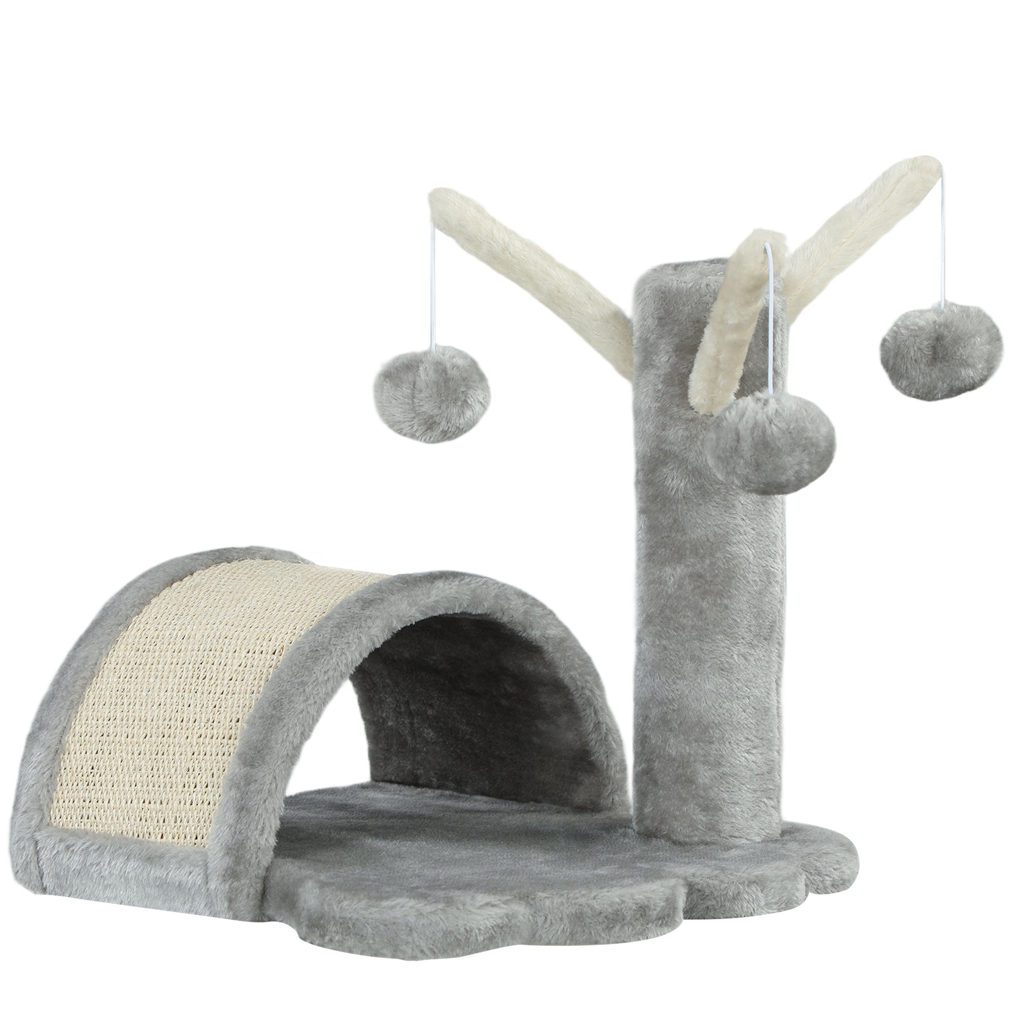 40cm Cat Scratching Post Small Cat Tower with Cave, 2 Play Balls, Scratching Mat, Cat Scratching Tree, Climbing Tree, for Small & Large Cats, Light Gray