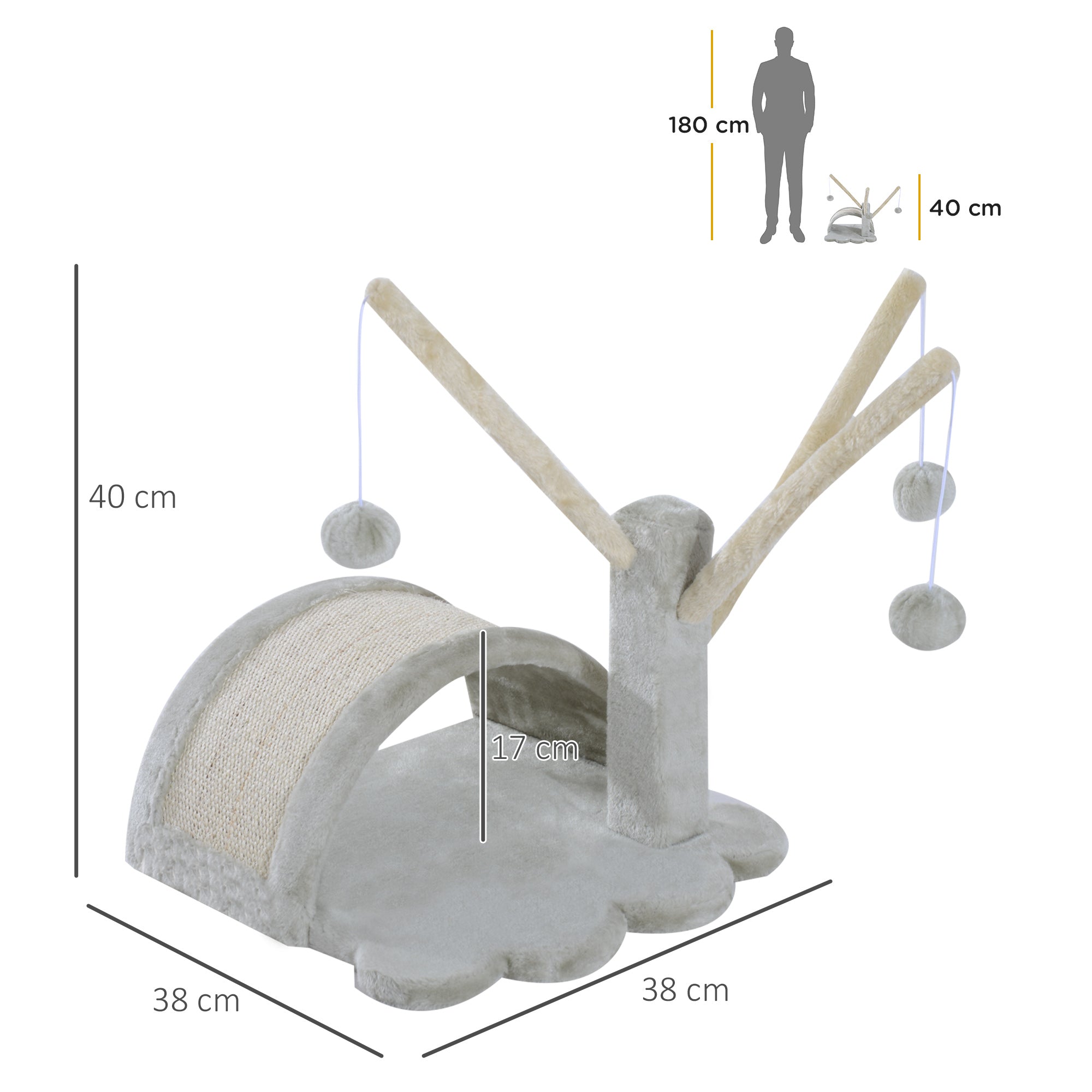 40cm Cat Scratching Post Small Cat Tower with Cave, 2 Play Balls, Scratching Mat, Cat Scratching Tree, Climbing Tree, for Small & Large Cats, Light Gray