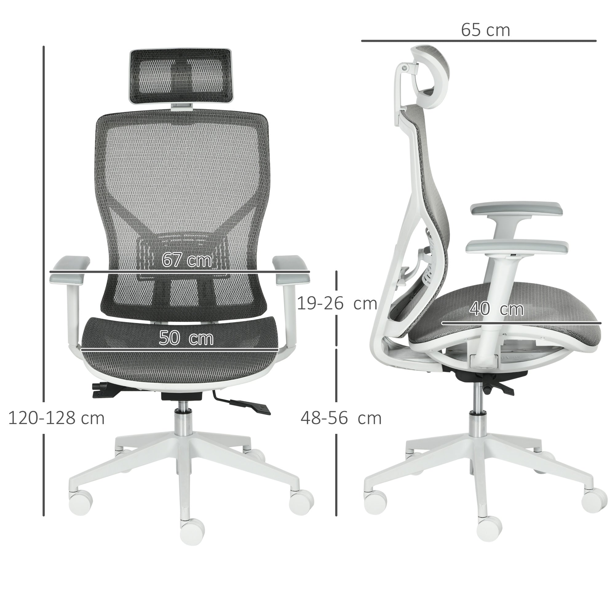 Office Chair Desk Chair Gaming Chair with Headrest Lumbar Pillow 3D Armrest 3 Levels 360° Swivel Wheels Height Adjustable Ergonomic Mesh Fabric Foam Grey 67 x 65 x 120-128 cm