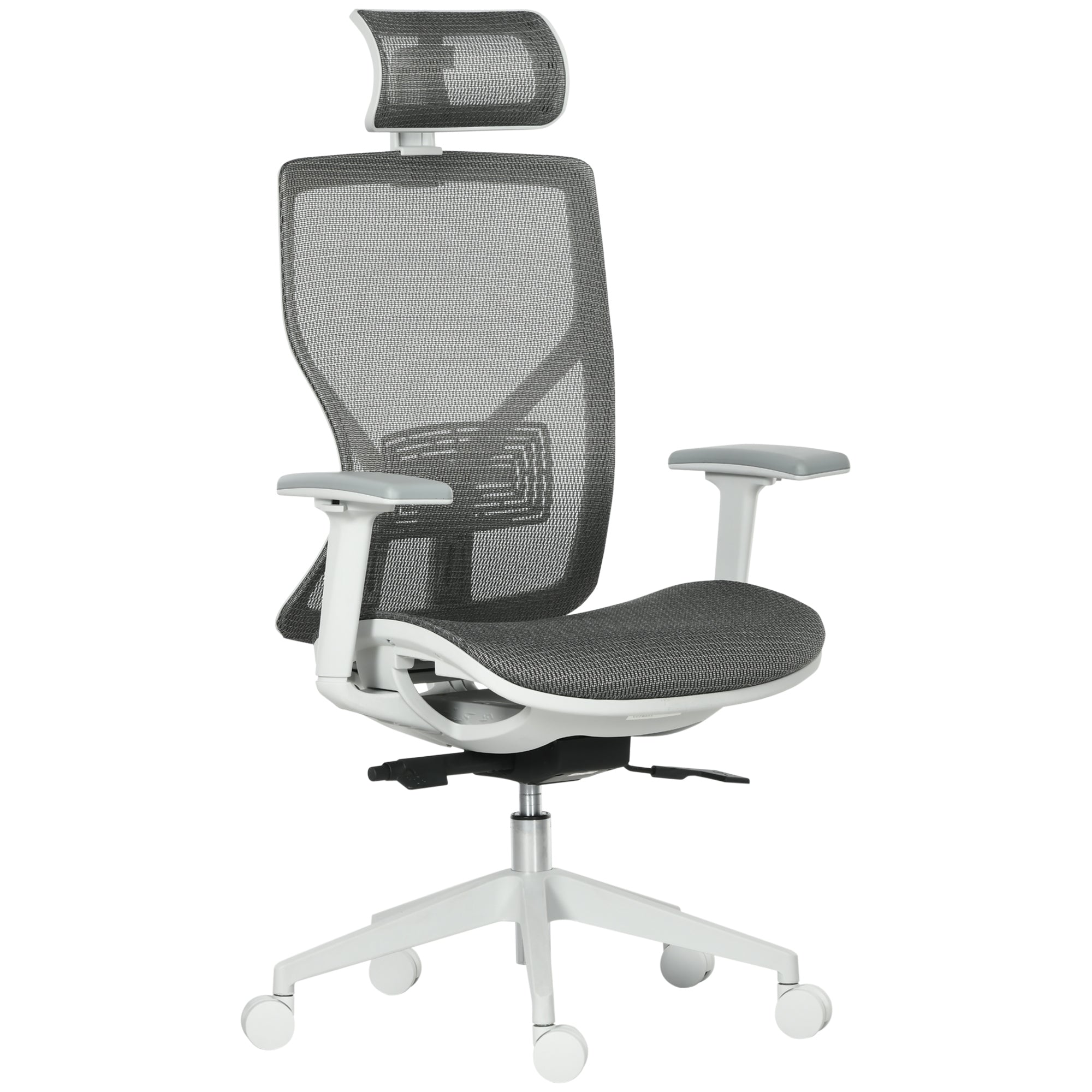 Office Chair Desk Chair Gaming Chair with Headrest Lumbar Pillow 3D Armrest 3 Levels 360° Swivel Wheels Height Adjustable Ergonomic Mesh Fabric Foam Grey 67 x 65 x 120-128 cm