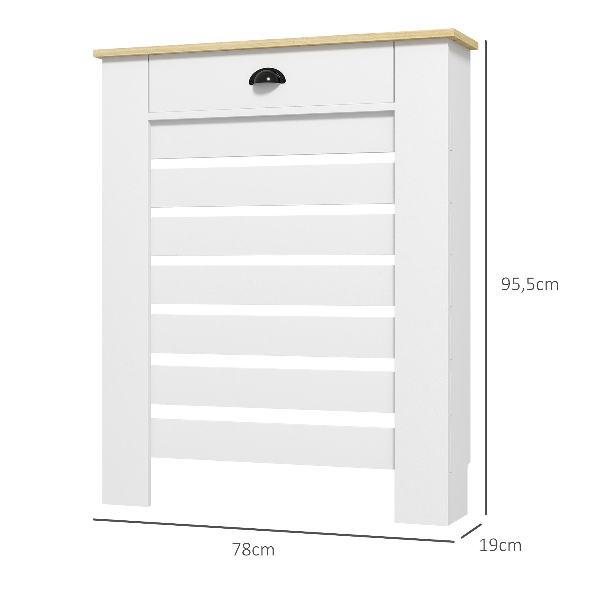 Radiator Cover, Radiator Cabinet, Horizontal Slatted Grill, with Drawer, for Living Room, Bedroom, Hallway, Wood, 78 x 19 x 95.5 cm, White