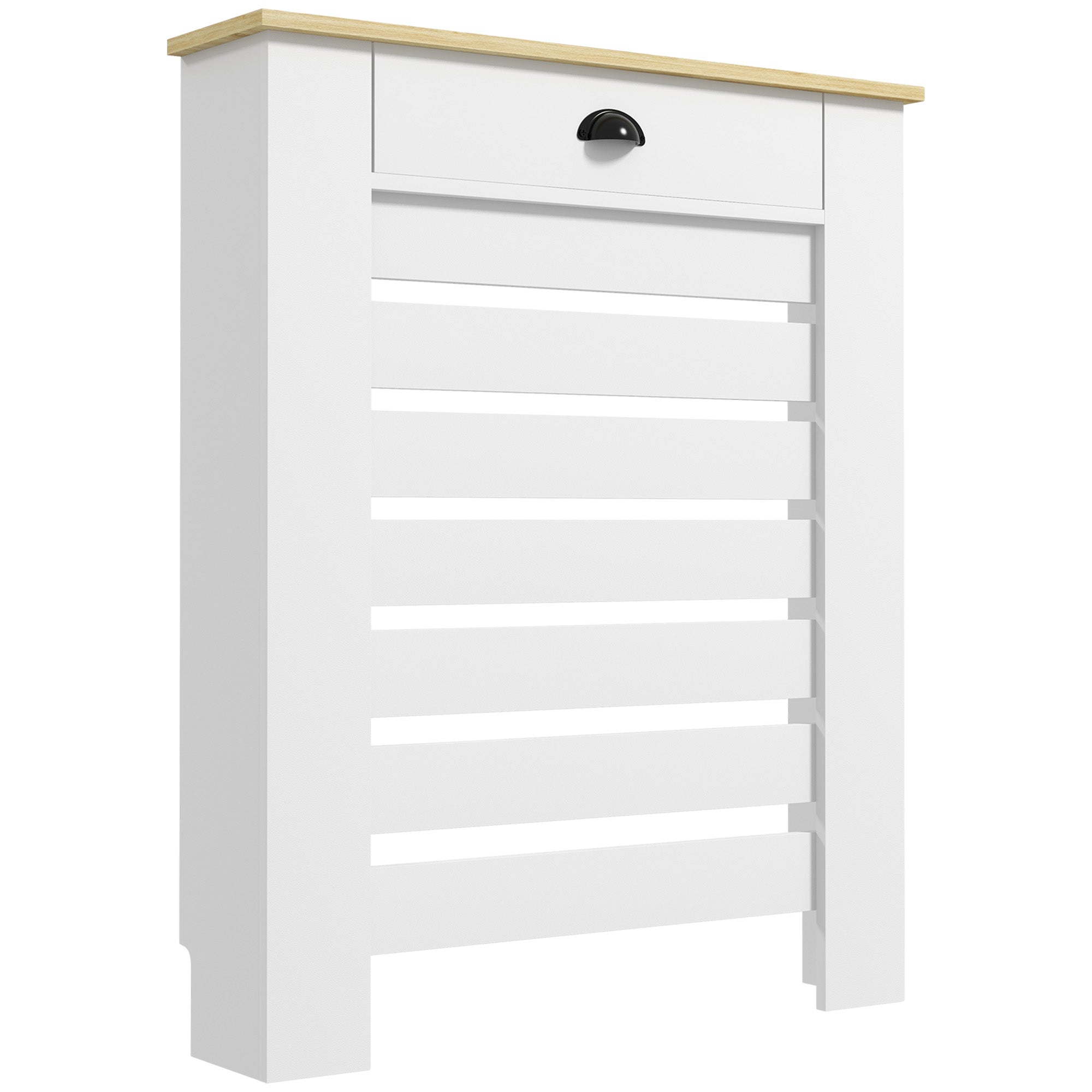 Radiator Cover, Radiator Cabinet, Horizontal Slatted Grill, with Drawer, for Living Room, Bedroom, Hallway, Wood, 78 x 19 x 95.5 cm, White