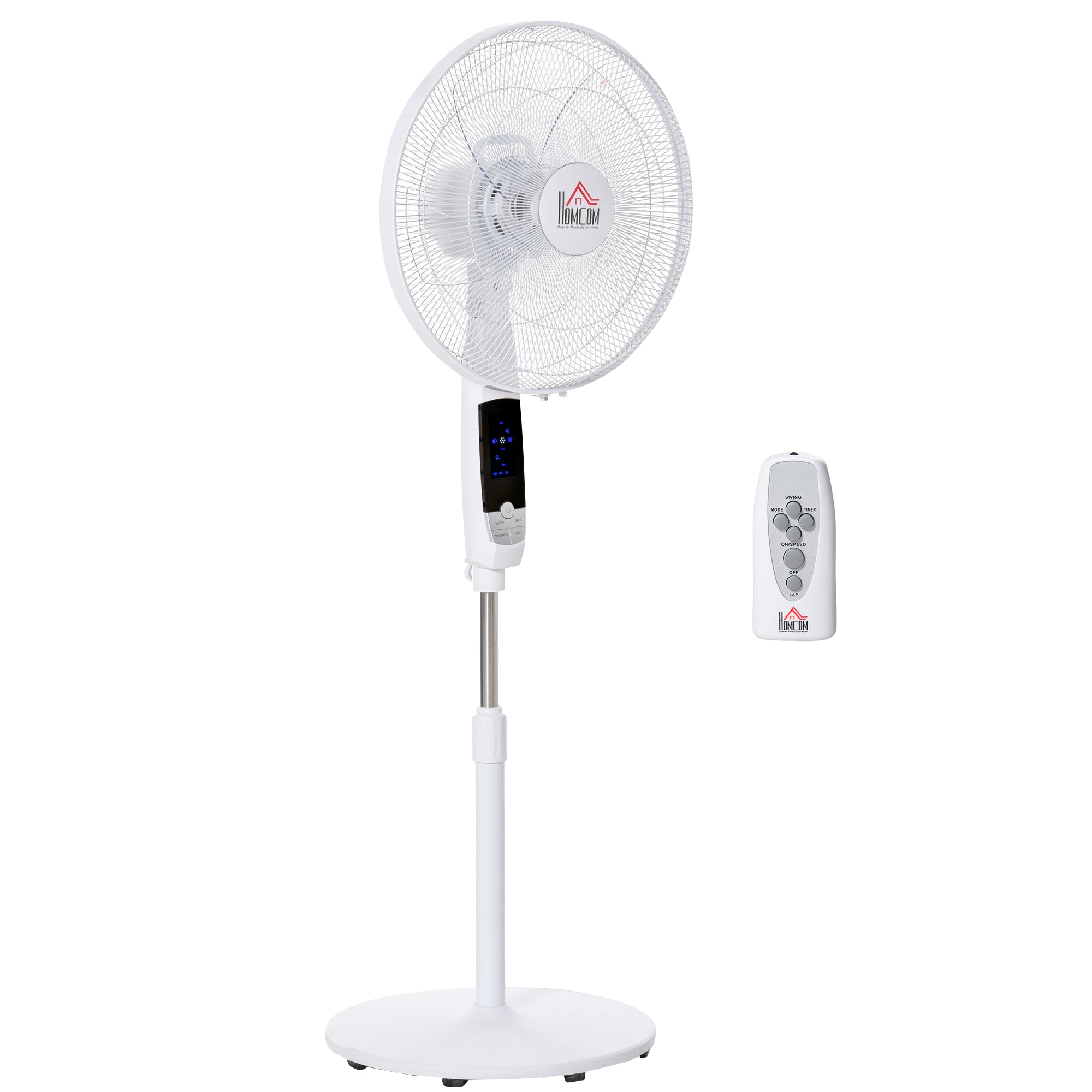 Standing Fan 138 cm Fan with 7.5h Timer remote control adjustable height Fan with LED Display 3 Speeds Steel White