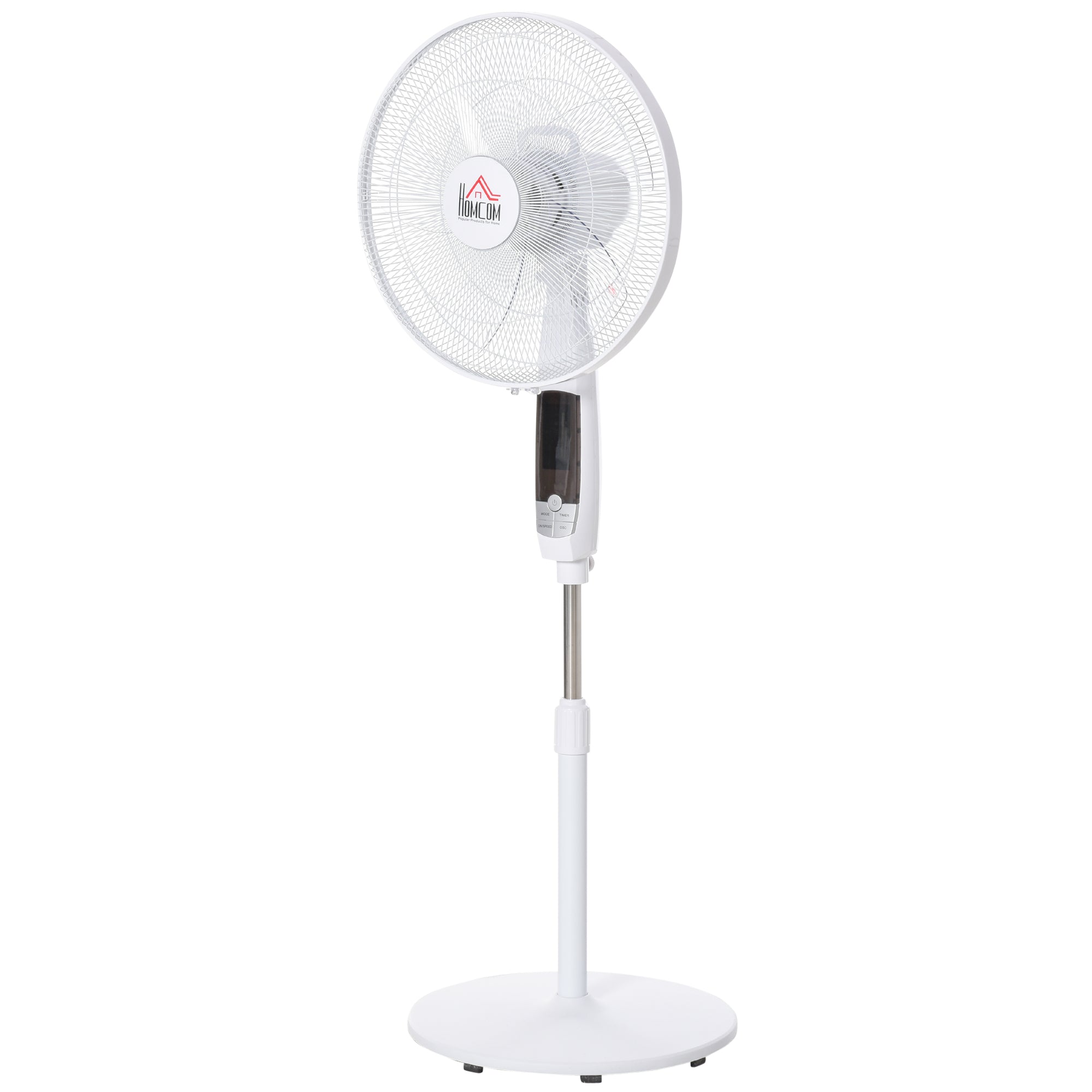 Standing Fan 138 cm Fan with 7.5h Timer remote control adjustable height Fan with LED Display 3 Speeds Steel White