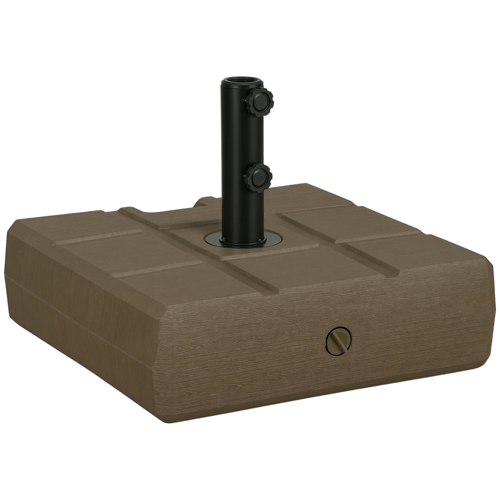 Fillable Garden Umbrella Base with Built-in Handle and Side Spout, HDPE Umbrella Stand, for Umbrella Poles of Ø28/38/48 mm, 49x49x36.5 cm, Brown