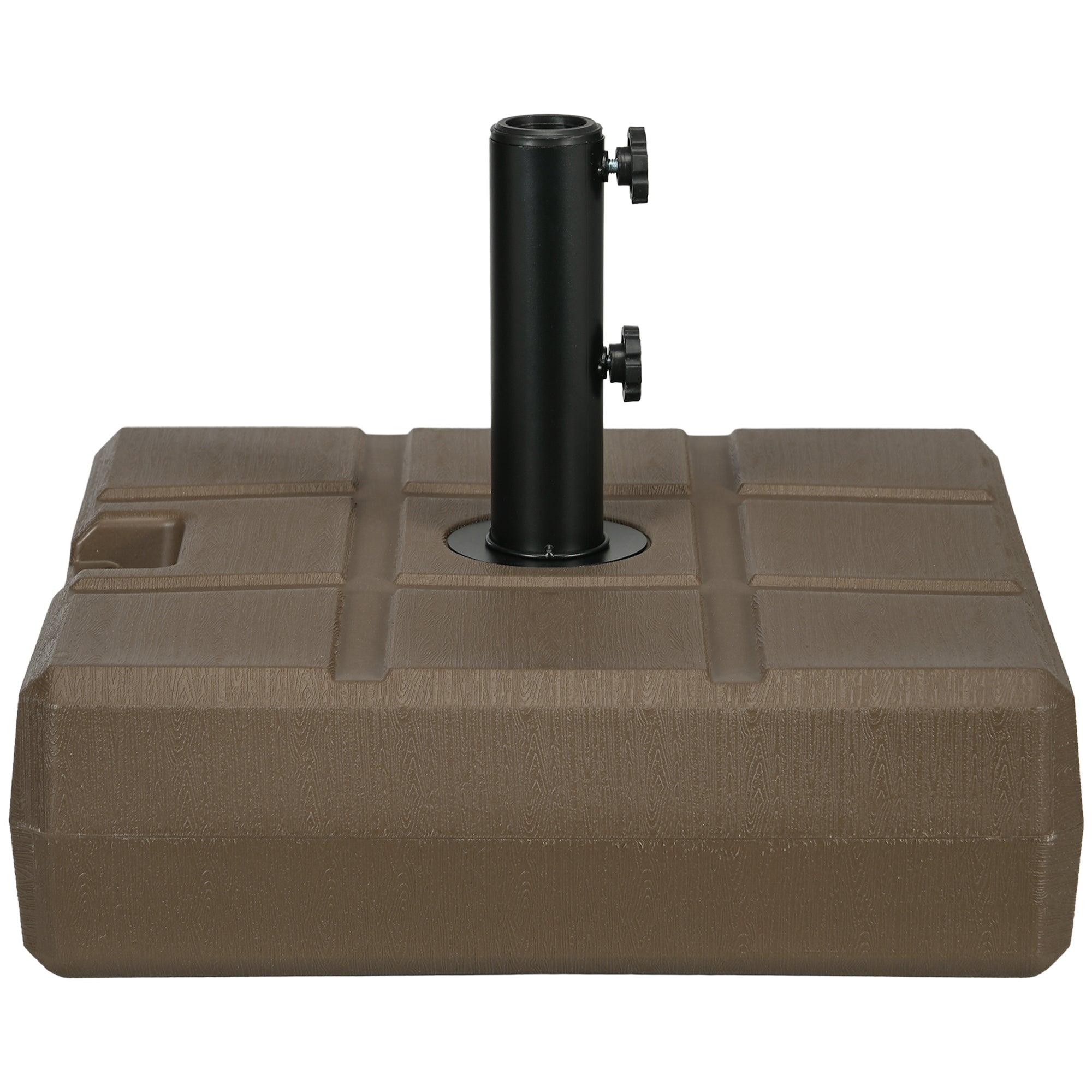 Fillable Garden Umbrella Base with Built-in Handle and Side Spout, HDPE Umbrella Stand, for Umbrella Poles of Ø28/38/48 mm, 49x49x36.5 cm, Brown