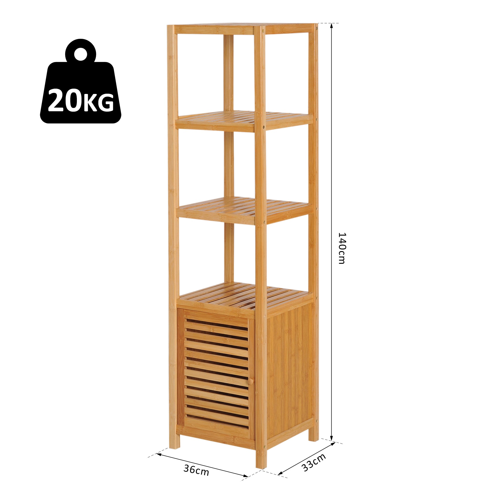 Bathroom Cabinet Slim, Tall Toilet Cabinet with 3 Open Shelves, Bamboo Bathroom Cabinet for Small Spaces, Living Room, Bathroom 36 x 33 x 140 cm Natural