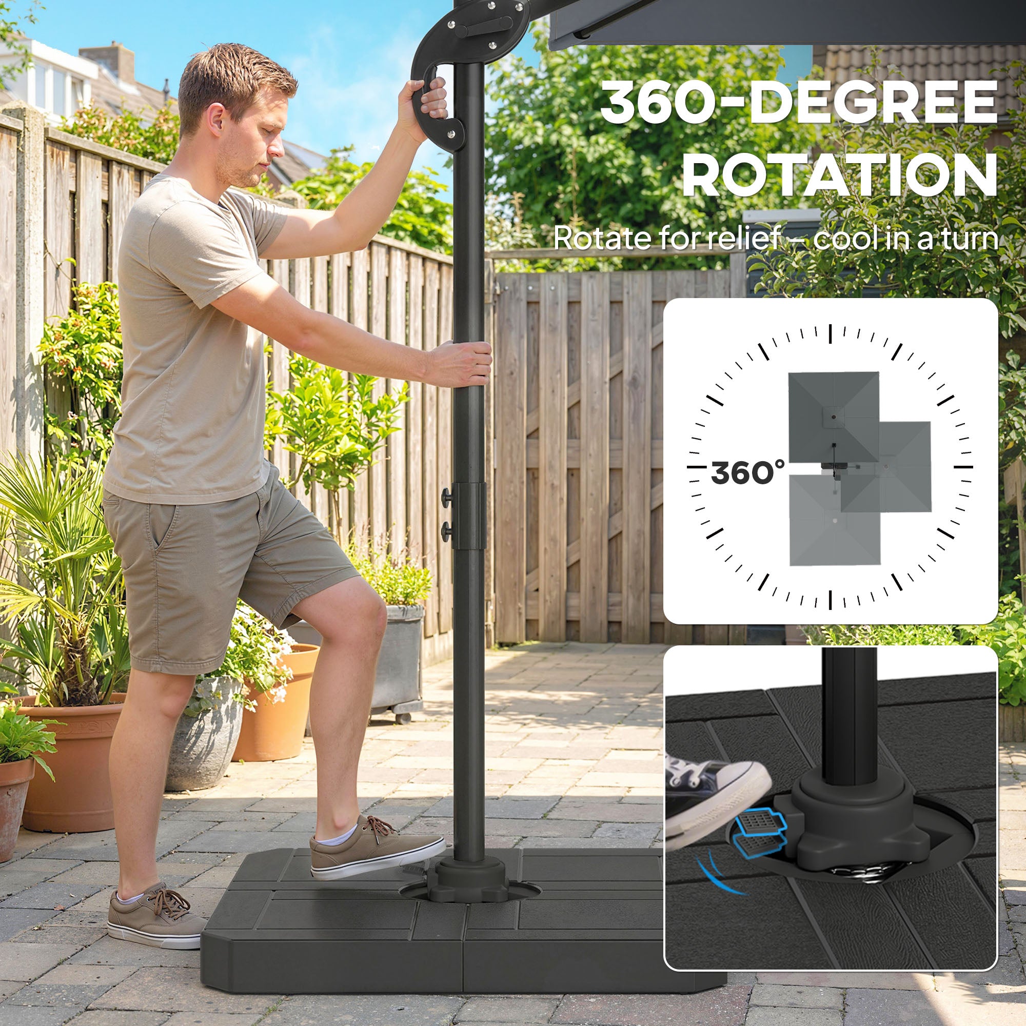 Aluminum Cantilever Umbrella Ø244 cm (8 ft) with Crank, Base Weights, Water-Resistant, 360° Swivel, Tiltable - Garden & Patio Parasol, Wind-Resistant, Dark Gray