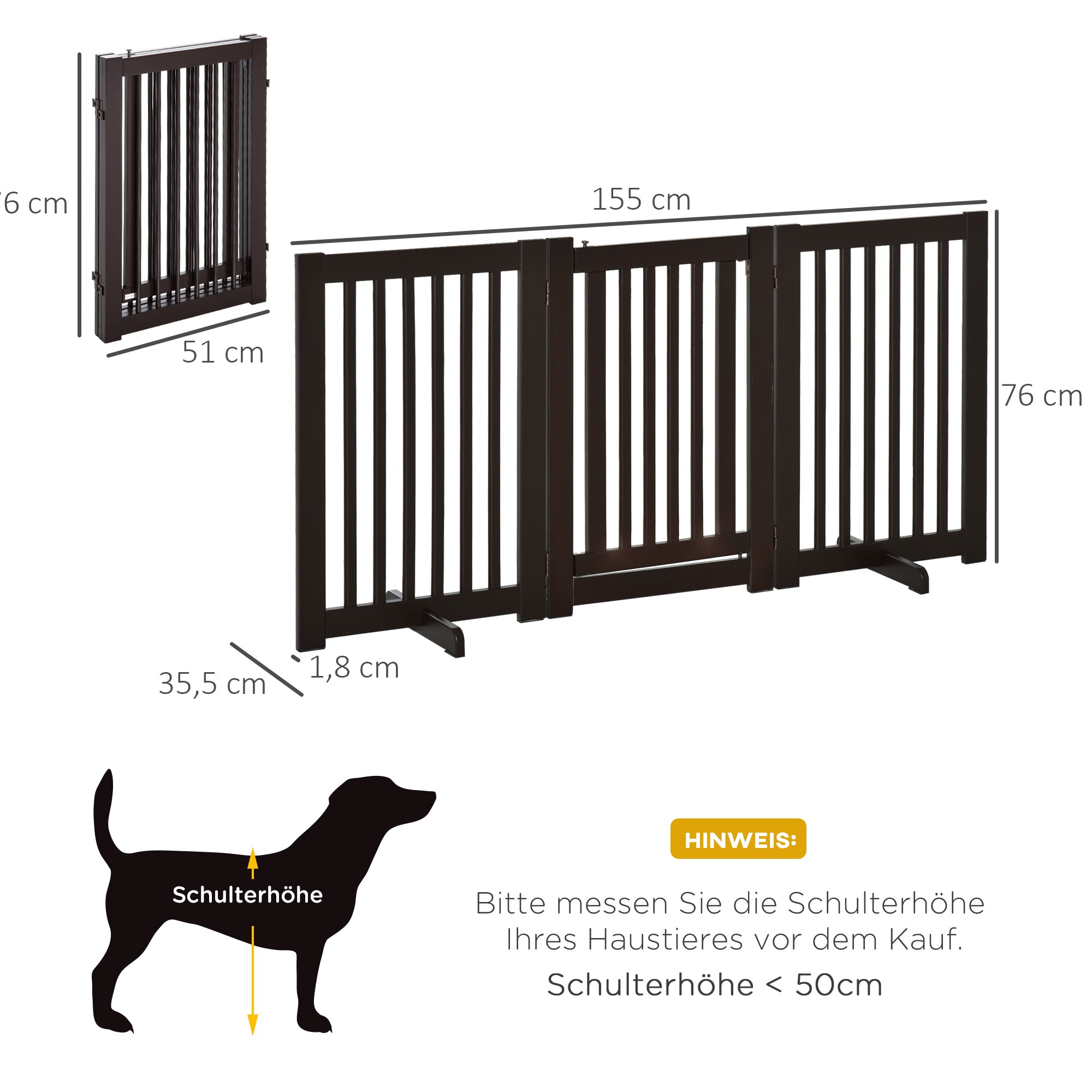 Wooden Barrier Gate Freestanding Pet Gate for Dogs Door Guard Adjustable Dog Gate Stair Gate with Feet Foldable Fireplace Gate for Stove Dark Brown 155 x 1.5 x 76 cm
