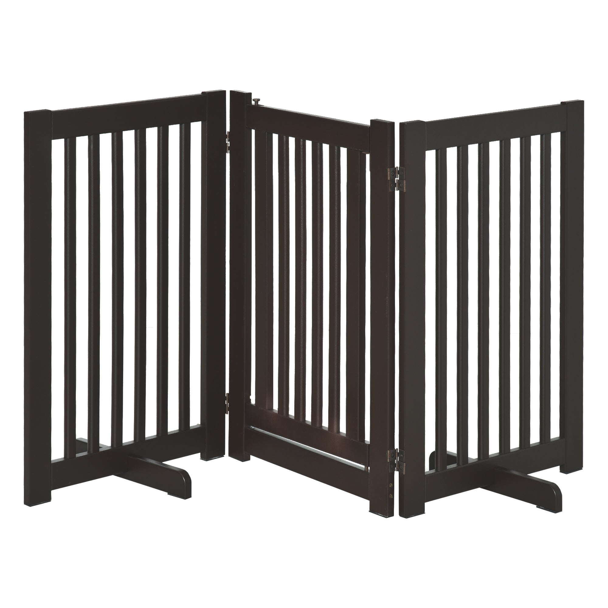 Wooden Barrier Gate Freestanding Pet Gate for Dogs Door Guard Adjustable Dog Gate Stair Gate with Feet Foldable Fireplace Gate for Stove Dark Brown 155 x 1.5 x 76 cm