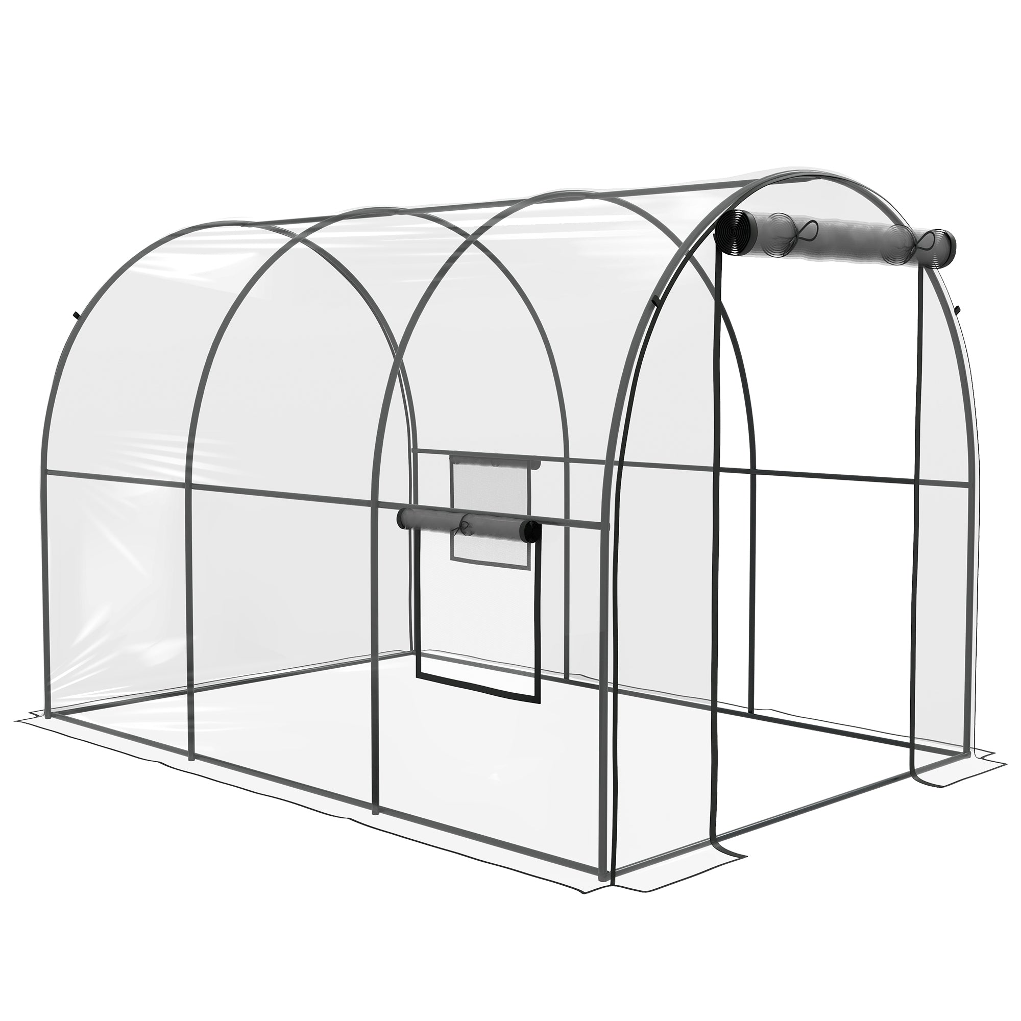 Garden Greenhouse Tunnel Tomato Greenhouse Ground Surface 6 m² 3L x 2W x 2H m Reinforced Tubular Frame Zippered Door 2 Roll-Up Windows - Transparent