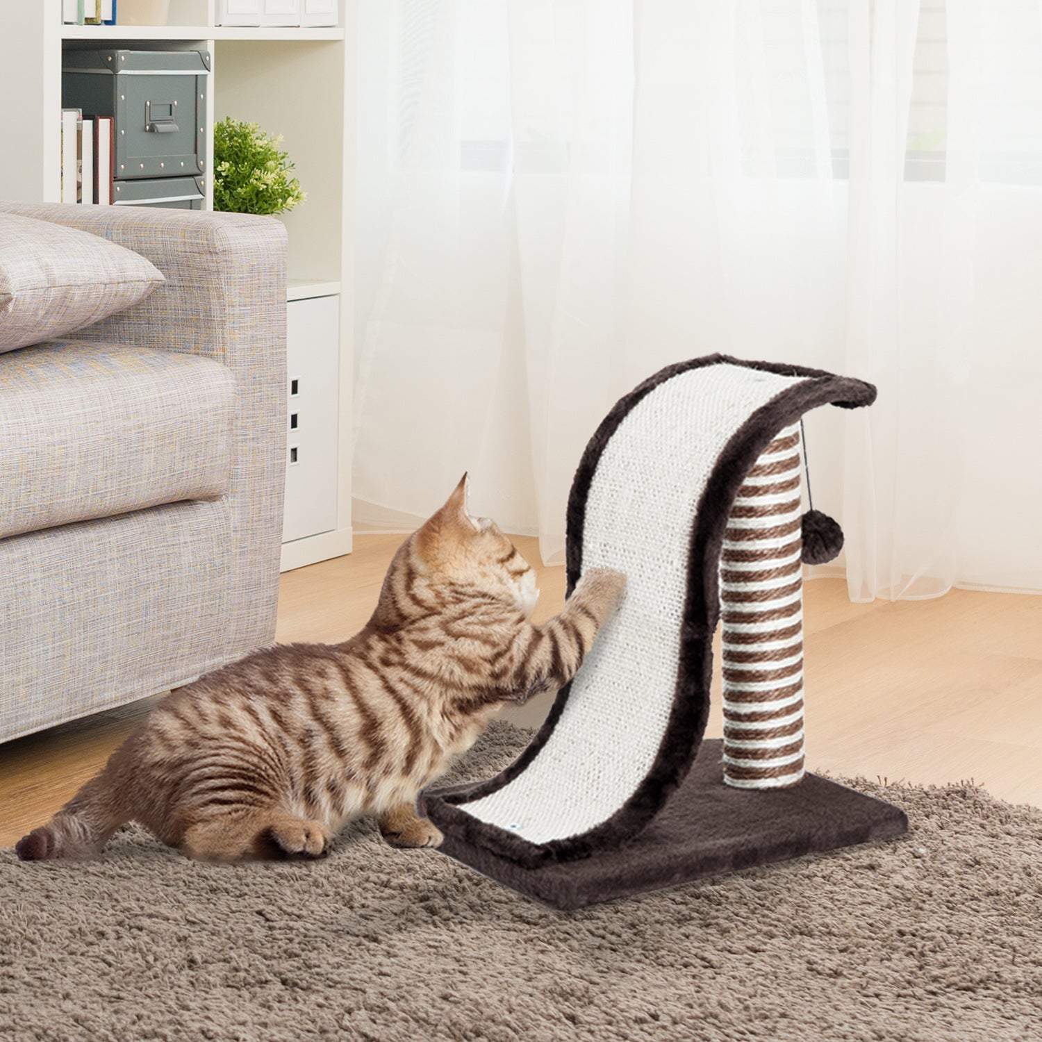 PawHut Cat Scratcher Tree with Natural Sisal Post and Play Ball 35x30x39cm Brown