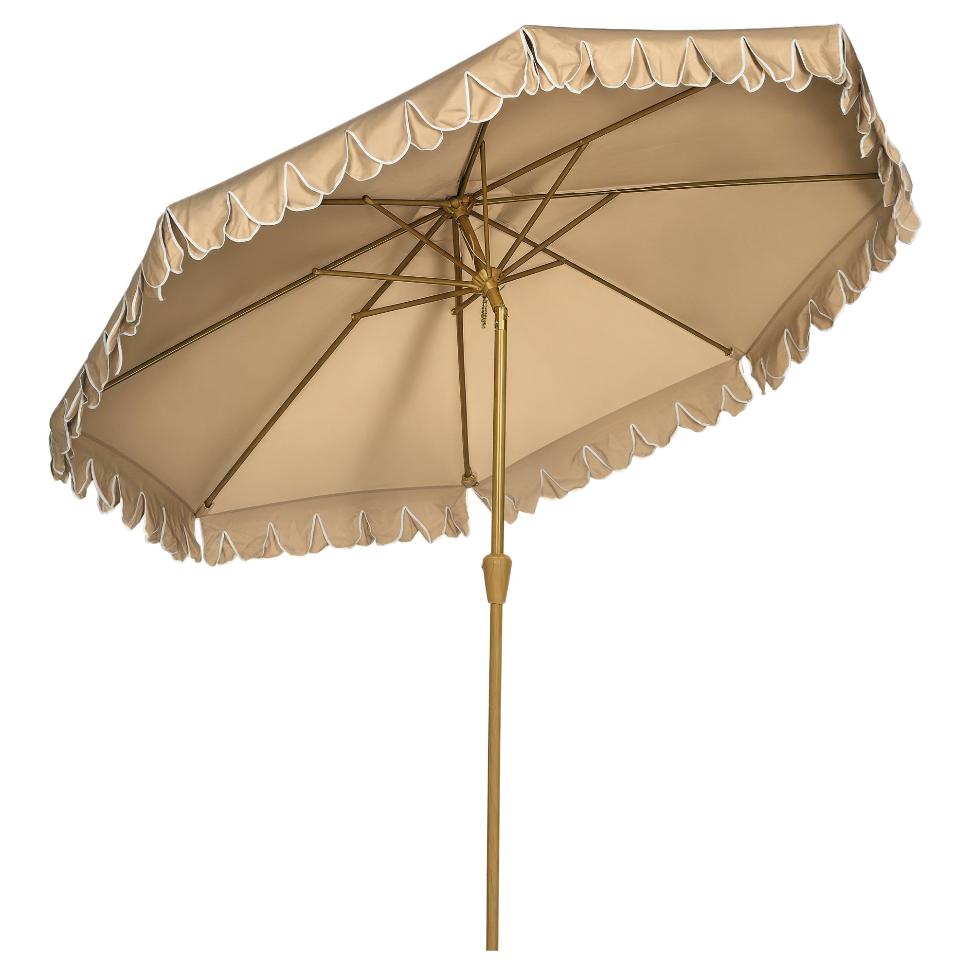 Garden Parasol Tilted Round Parasol Ø 264 cm with High-Density UV-Resistant Polyester Fabric Fringed Canopy Detachable Mast 8 Ribs - Beige