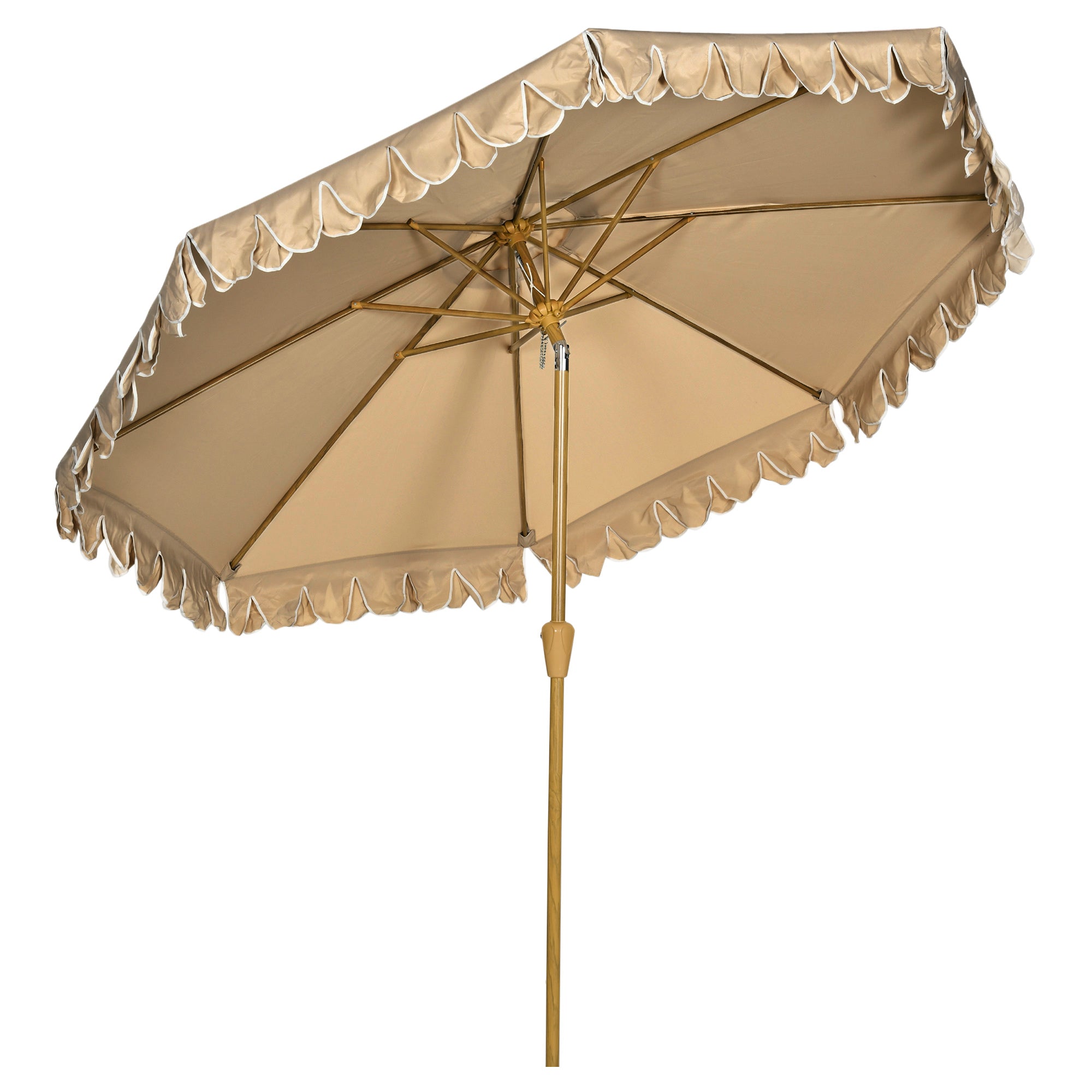 Garden Parasol Tilted Round Parasol Ø 264 cm with High-Density UV-Resistant Polyester Fabric Fringed Canopy Detachable Mast 8 Ribs - Beige