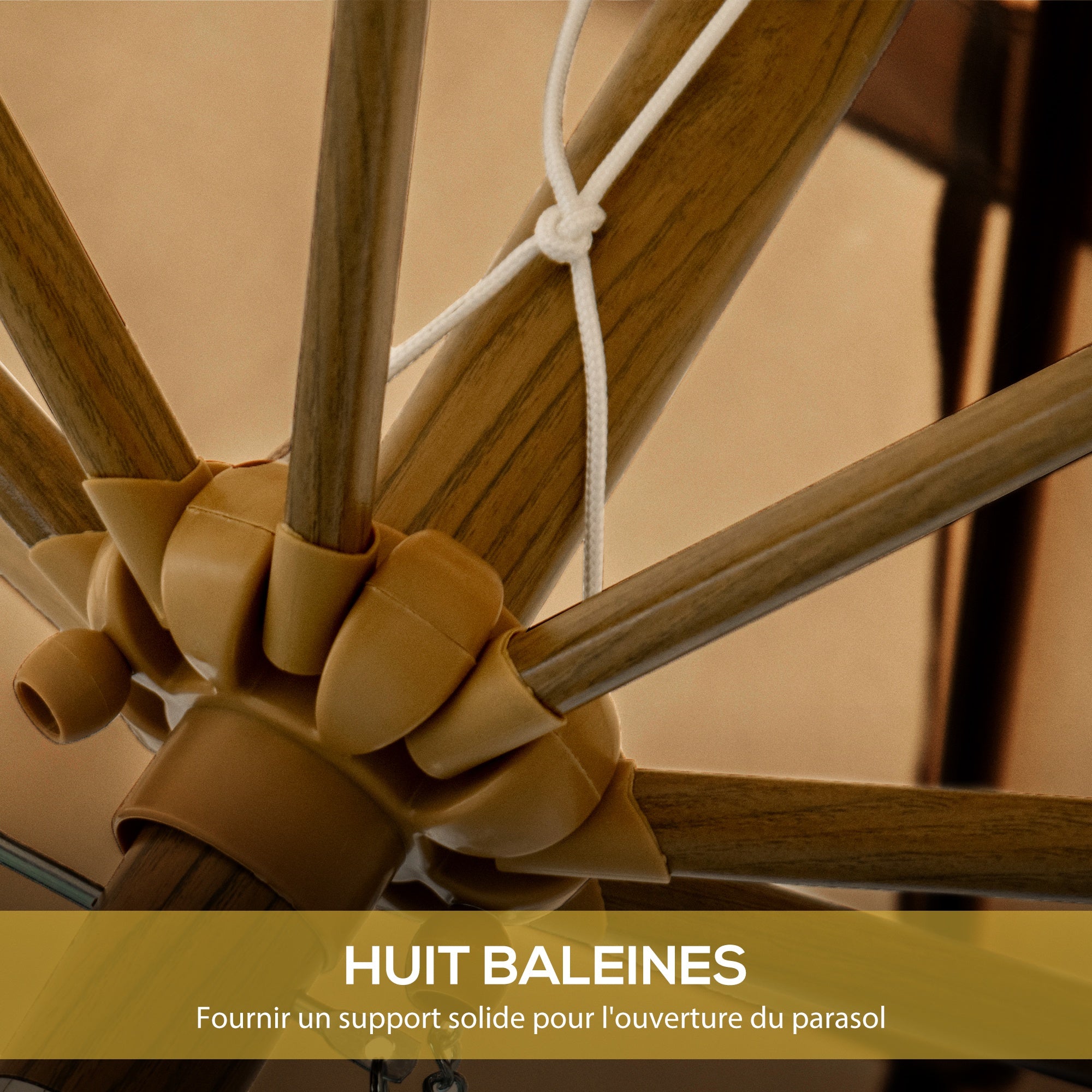 Garden Parasol Tilted Round Parasol Ø 264 cm with High-Density UV-Resistant Polyester Fabric Fringed Canopy Detachable Mast 8 Ribs - Beige