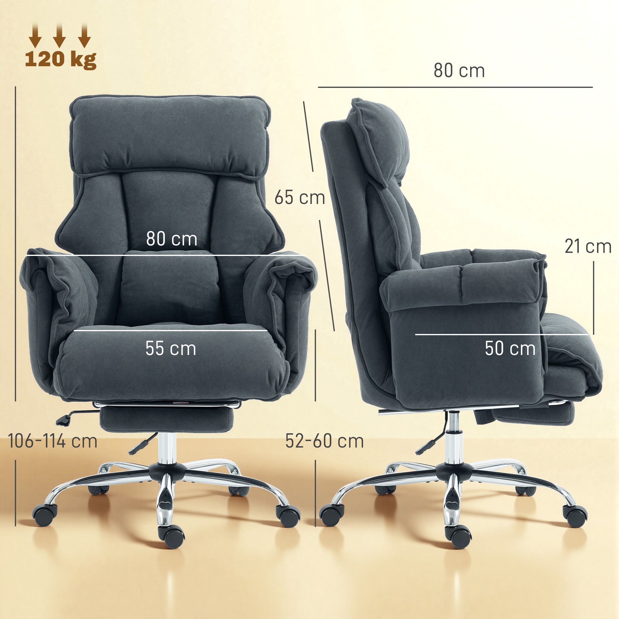 Ergonomic Office Chair with Lumbar Support, Adjustable Footrest & 360° Swivel — Padded Polar Fleece, Dark Gray