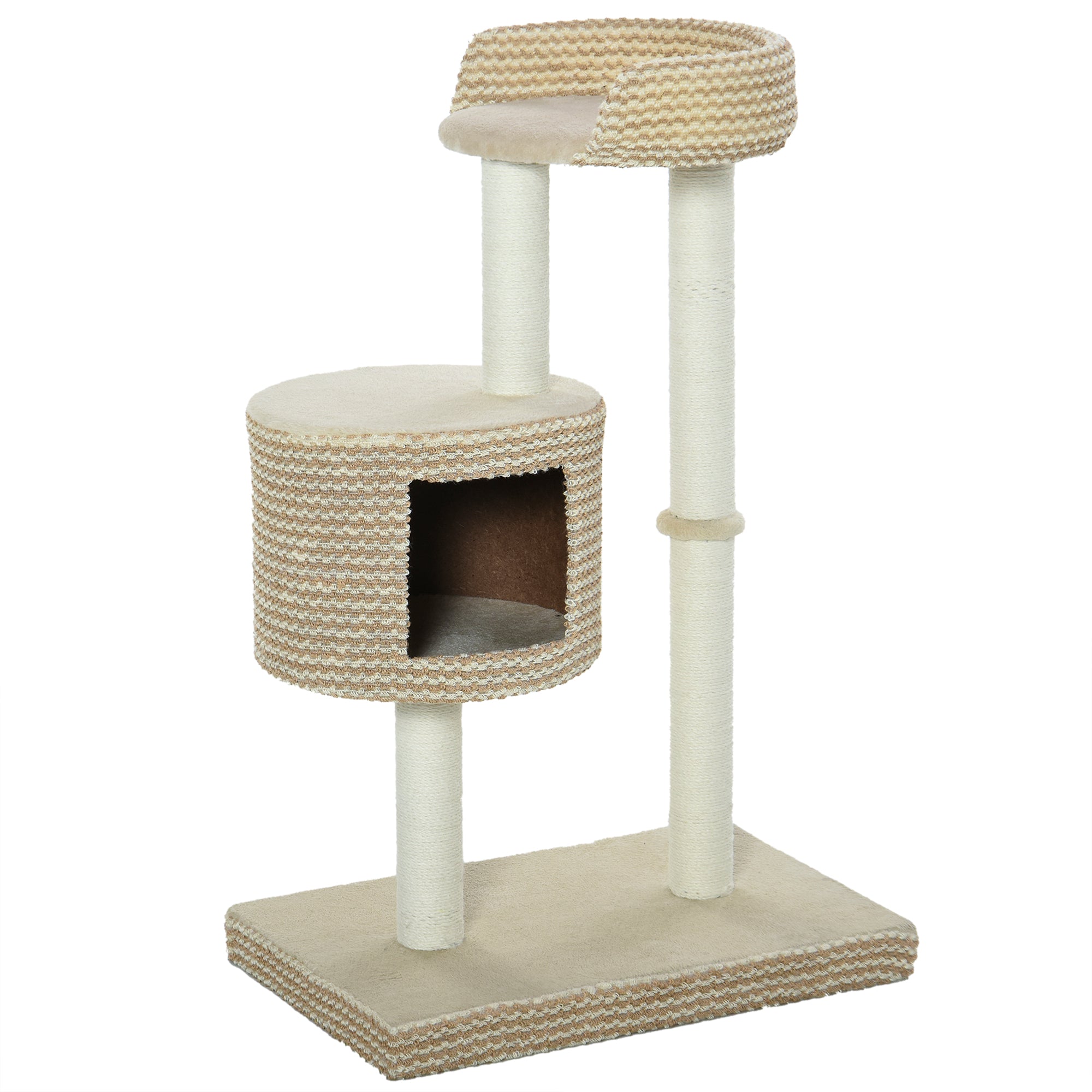 Cat Scratching Tree Cat Activity Tree with Plush Cave Jute Posts Comfortable Platform 61x41x96 cm Beige and Brown