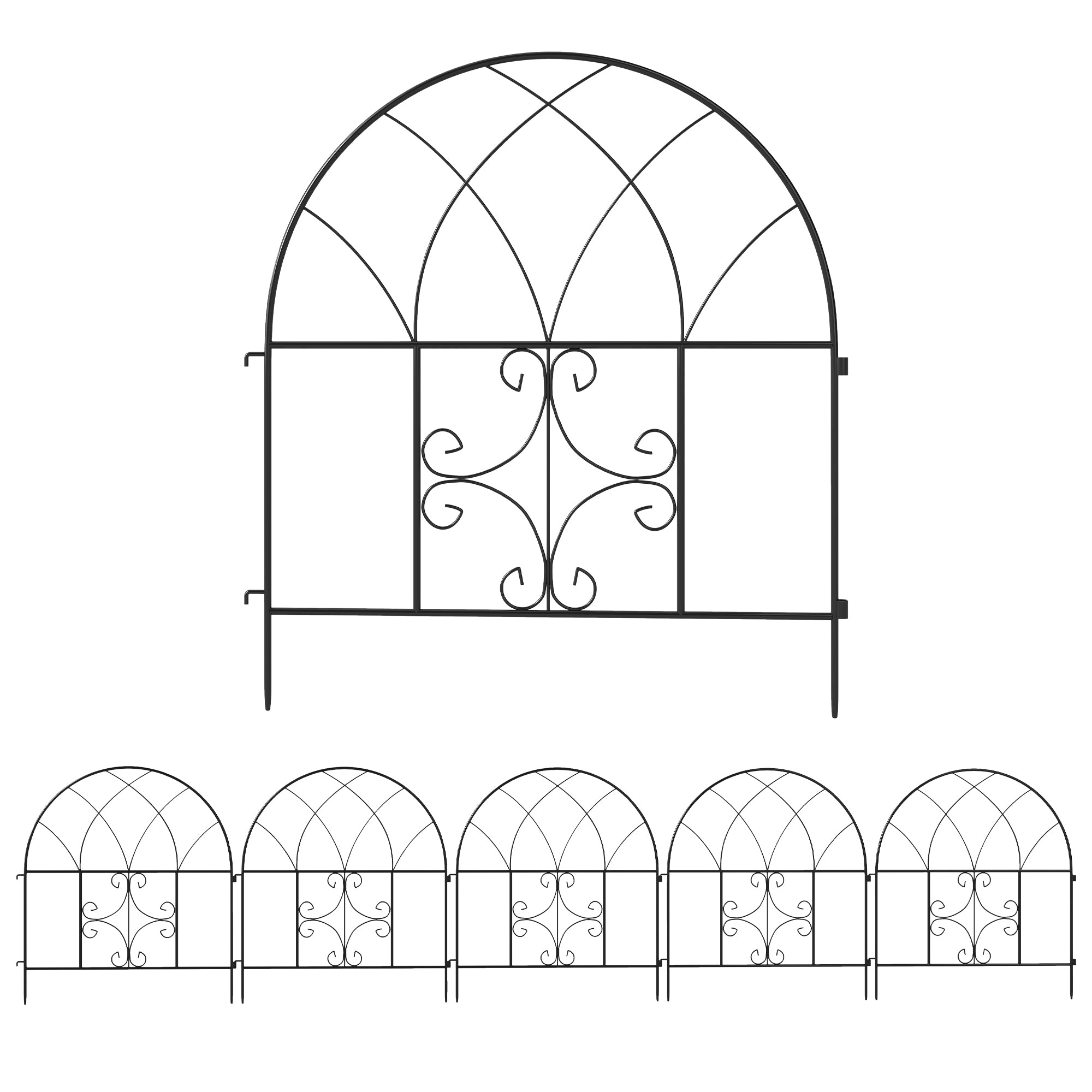 Garden Fence Steel 300 cm x 70 cm High Decorative Grid Fence Set Fence Elements Landscape Fence Arch Fence for Dogs Dog Fence for Garden Flower Beds Animal Barrier Outdoor Area Black