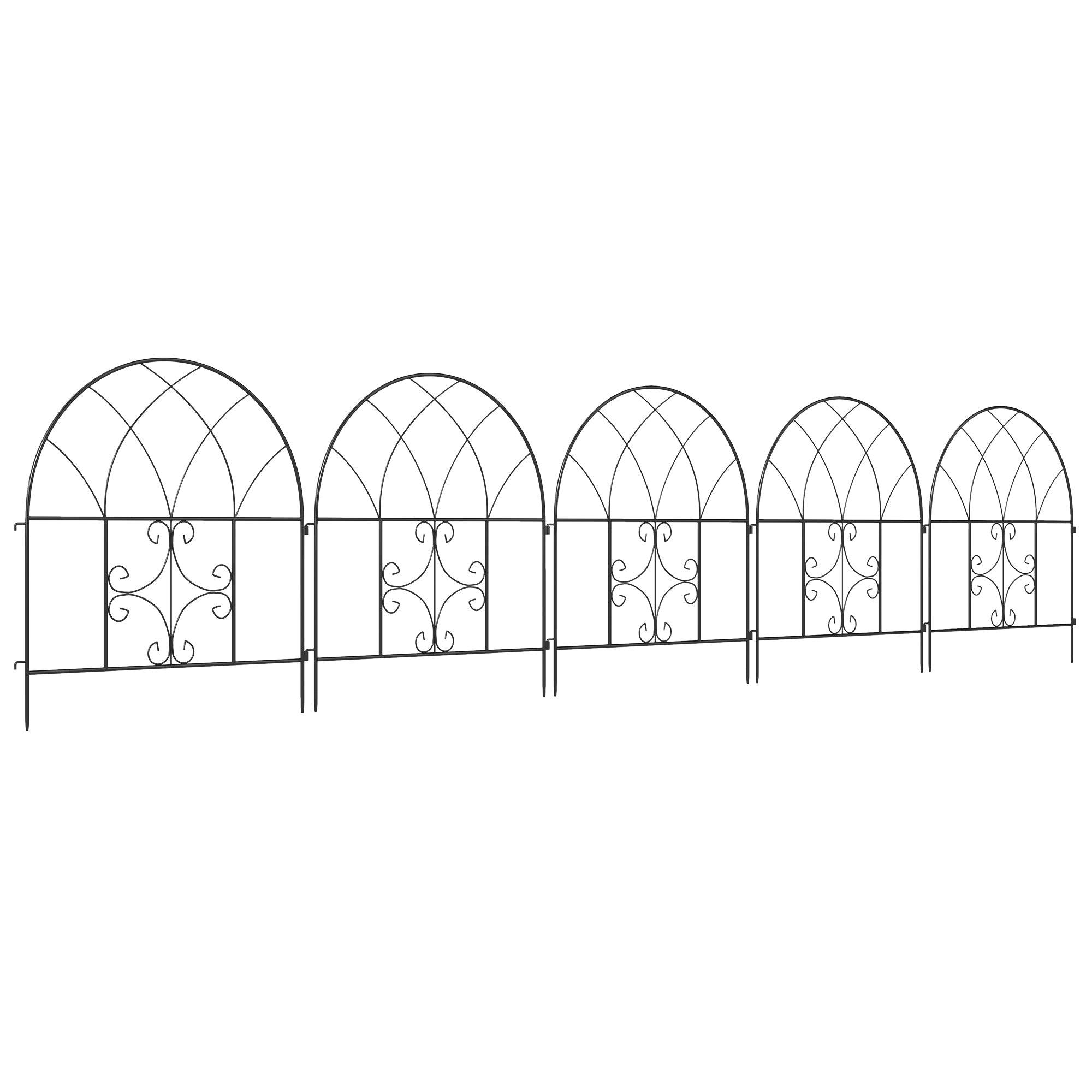 Garden Fence Steel 300 cm x 70 cm High Decorative Grid Fence Set Fence Elements Landscape Fence Arch Fence for Dogs Dog Fence for Garden Flower Beds Animal Barrier Outdoor Area Black