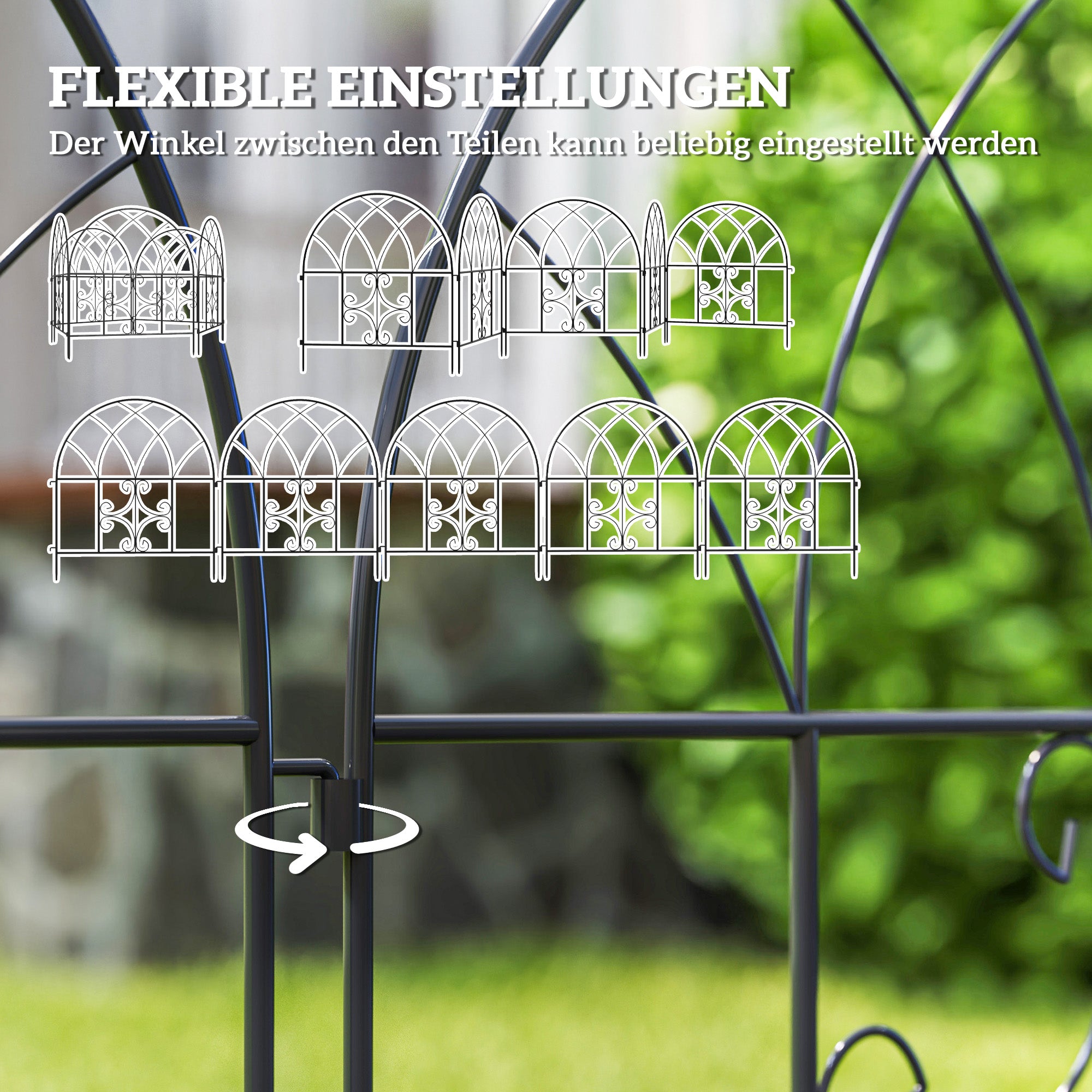 Garden Fence Steel 300 cm x 70 cm High Decorative Grid Fence Set Fence Elements Landscape Fence Arch Fence for Dogs Dog Fence for Garden Flower Beds Animal Barrier Outdoor Area Black