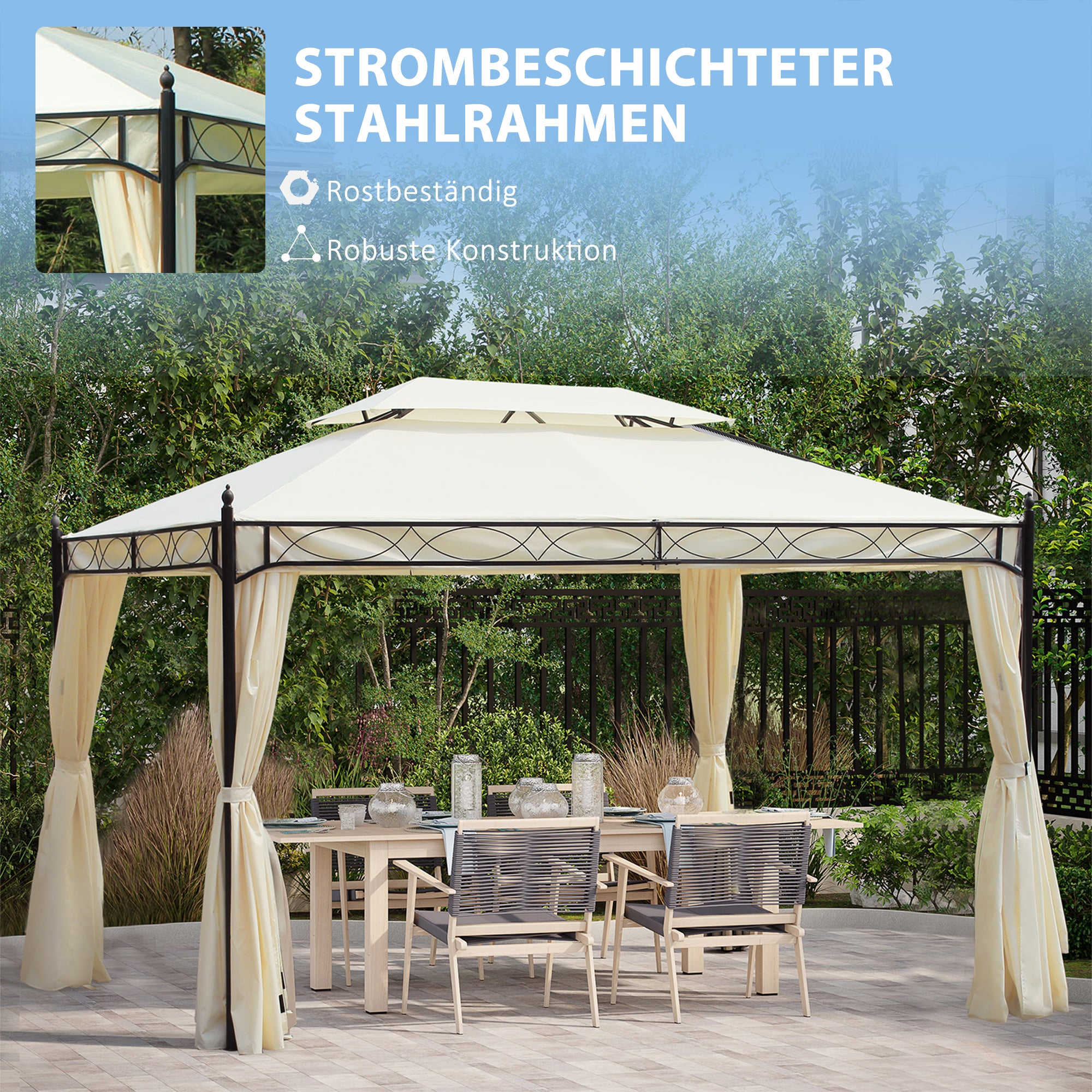 Luxury Pavilion Garden Gazebo Party Tent Marquee Pagoda 3x4m Cream