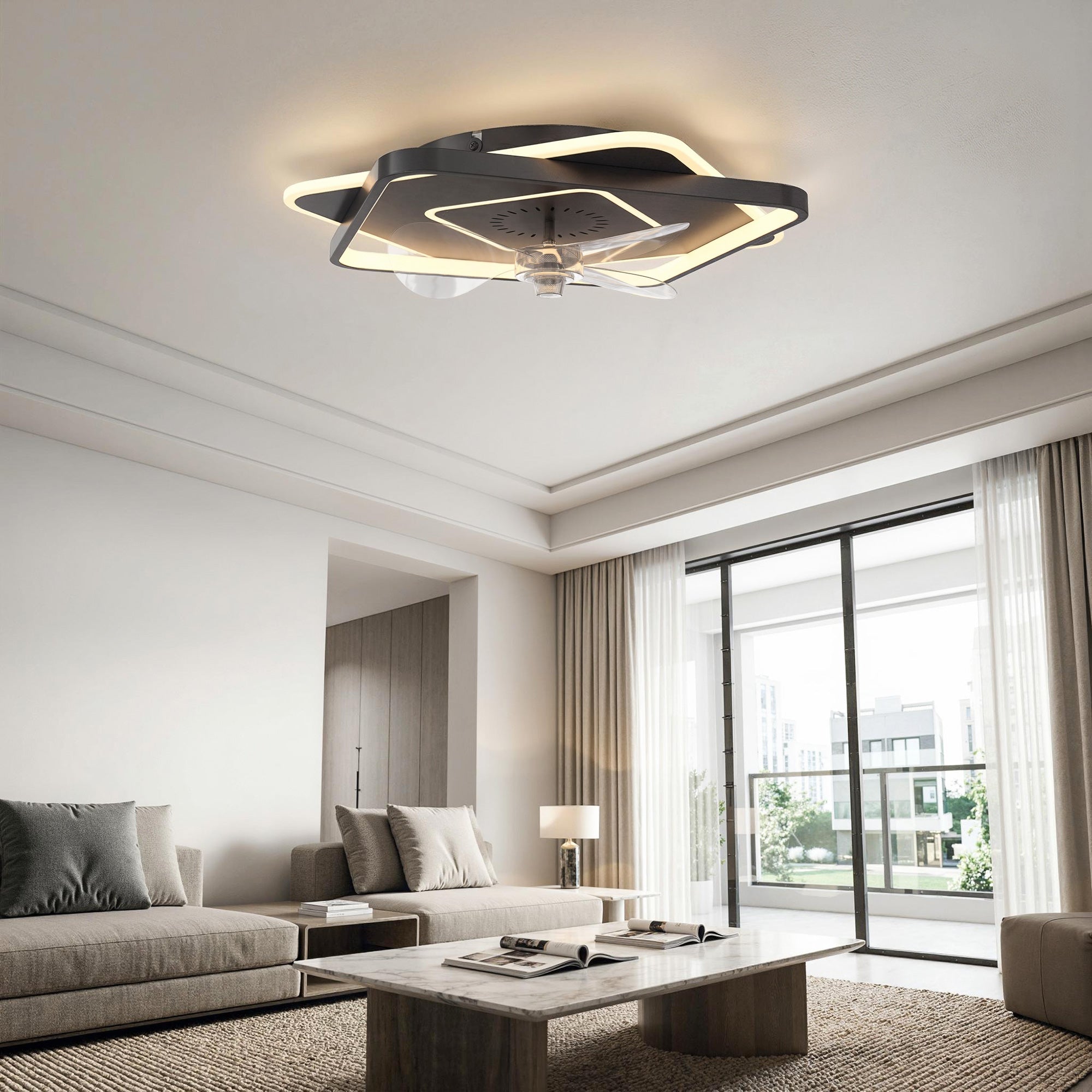 LED Ceiling Light with Fan, Quiet 21" Ceiling Fan Light, 6 Speeds, Timer, Remote Control, 3 Color Temperatures, DC Motor, Black