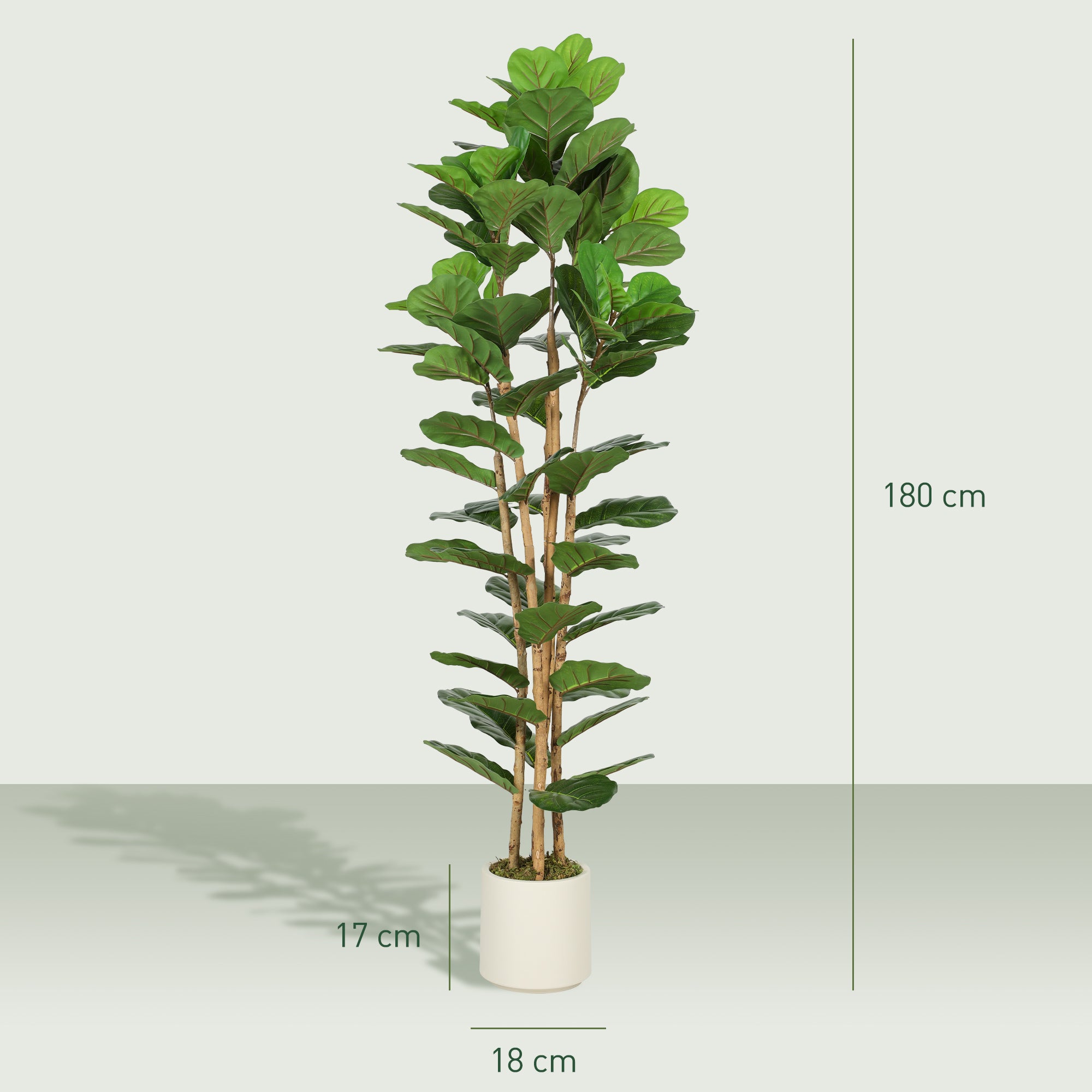 Artificial Fiddle Leaf Fig Tree, 180 cm (71 in), 91 Leaves, Solid Wood Trunk, Potted Realistic Plastic Plant for Living Room, Bedroom, Office, Garden Décor