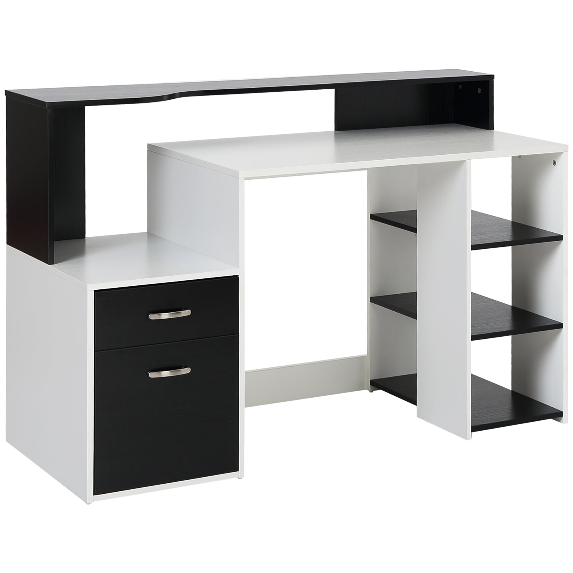 Computer Desk with Multimedia Storage Design Multi-Storage 137 L x 55 W x 92 H cm Black and White