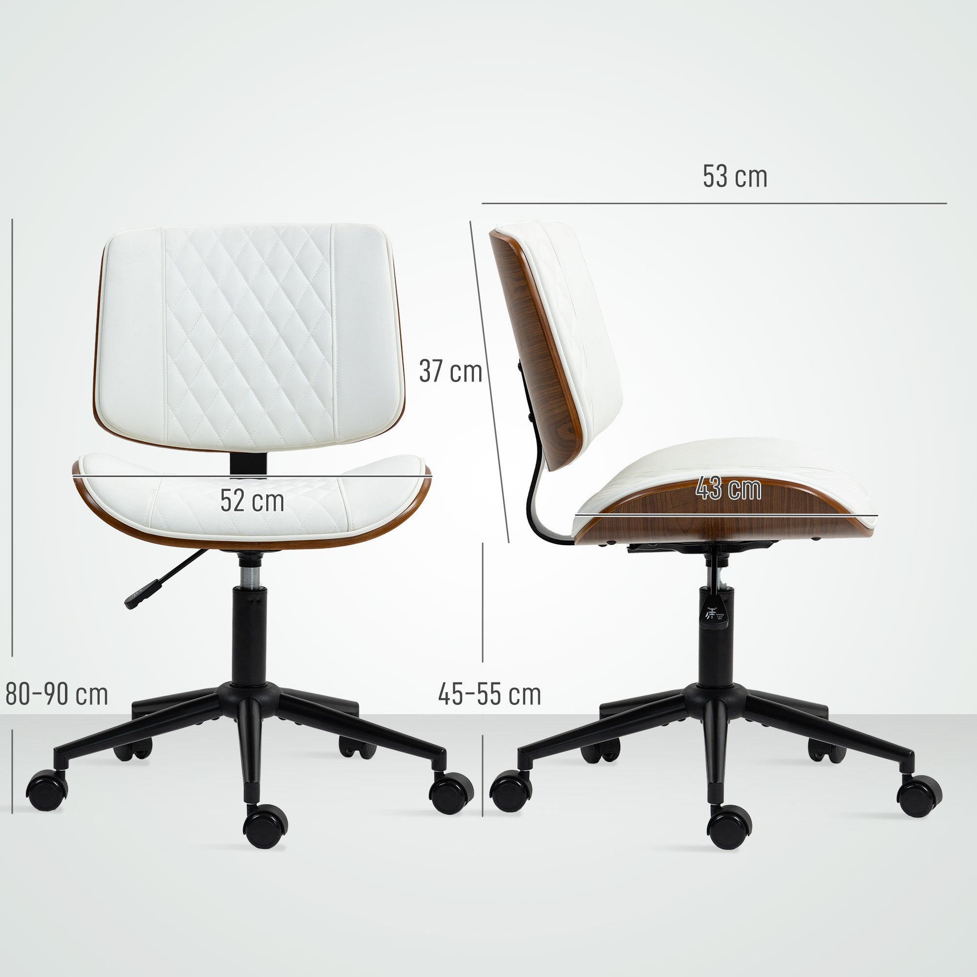 Office Chair Height-Adjustable Desk Chair with Wheels, Diamond Stitching, Swivel Chair with Tilt Function, Faux Leather, White