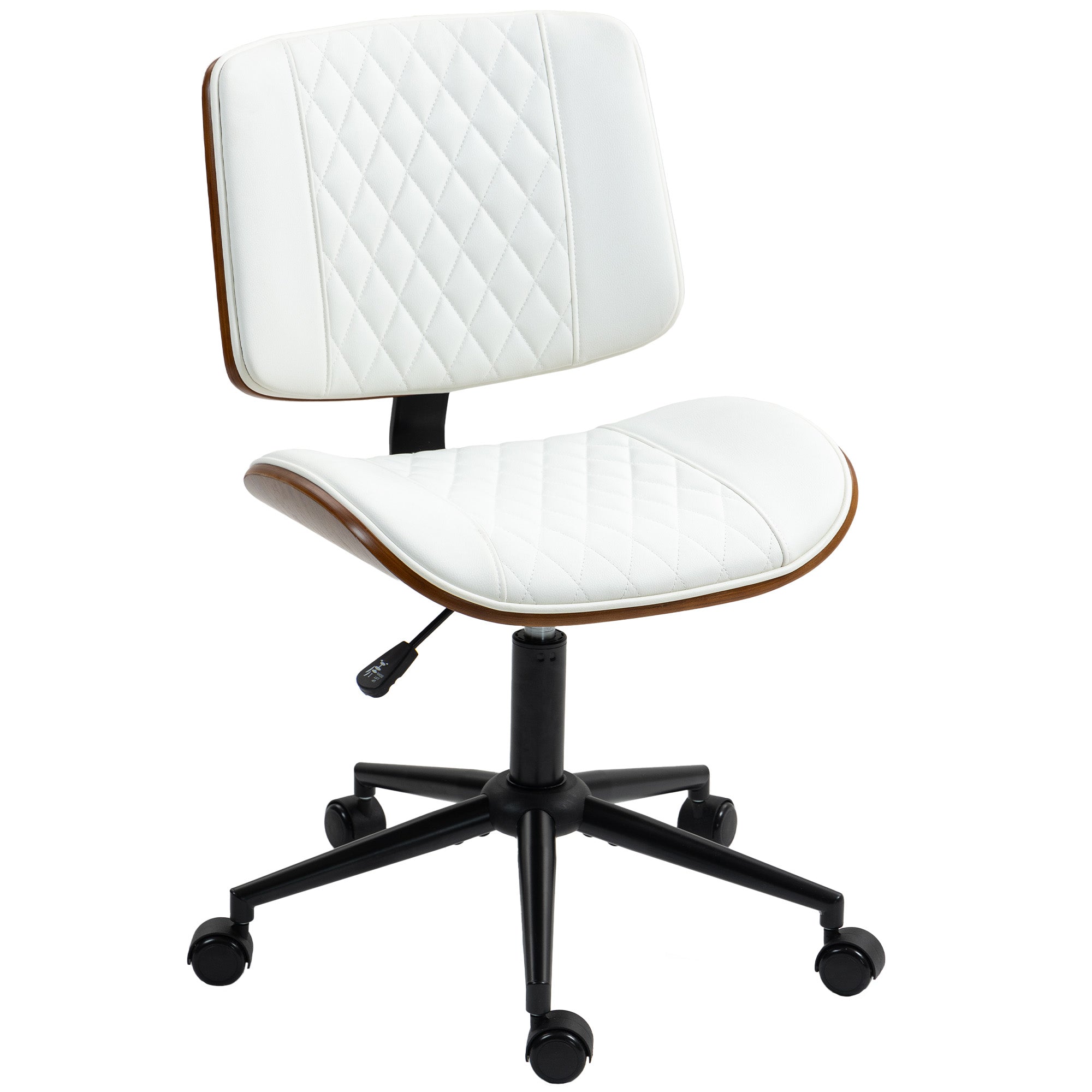 Office Chair Height-Adjustable Desk Chair with Wheels, Diamond Stitching, Swivel Chair with Tilt Function, Faux Leather, White