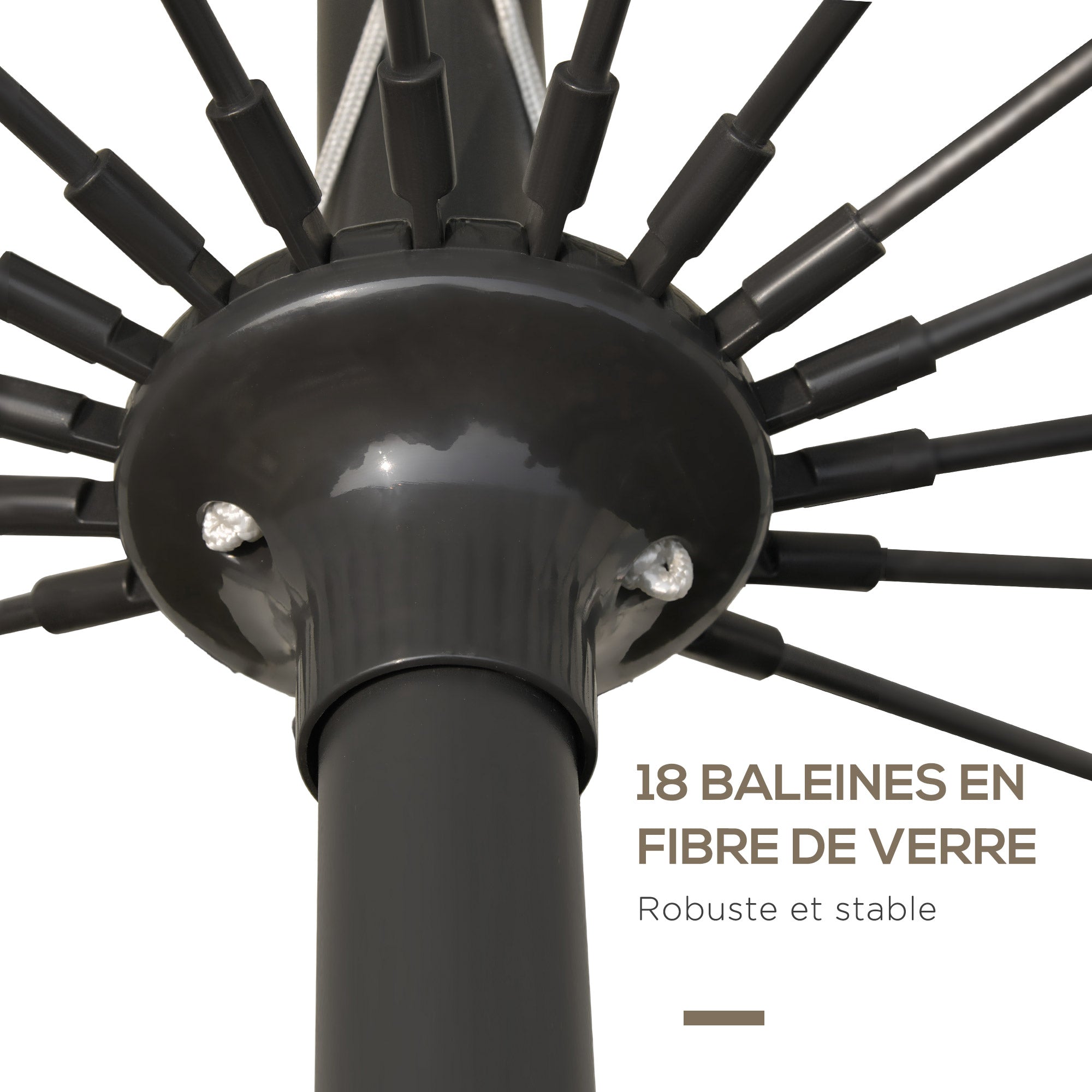 Straight Tilt Garden Parasol Round with 18 Ribs Crank Metal Mast Fiberglass Ø 2.5 m High-Density Polyester Beige
