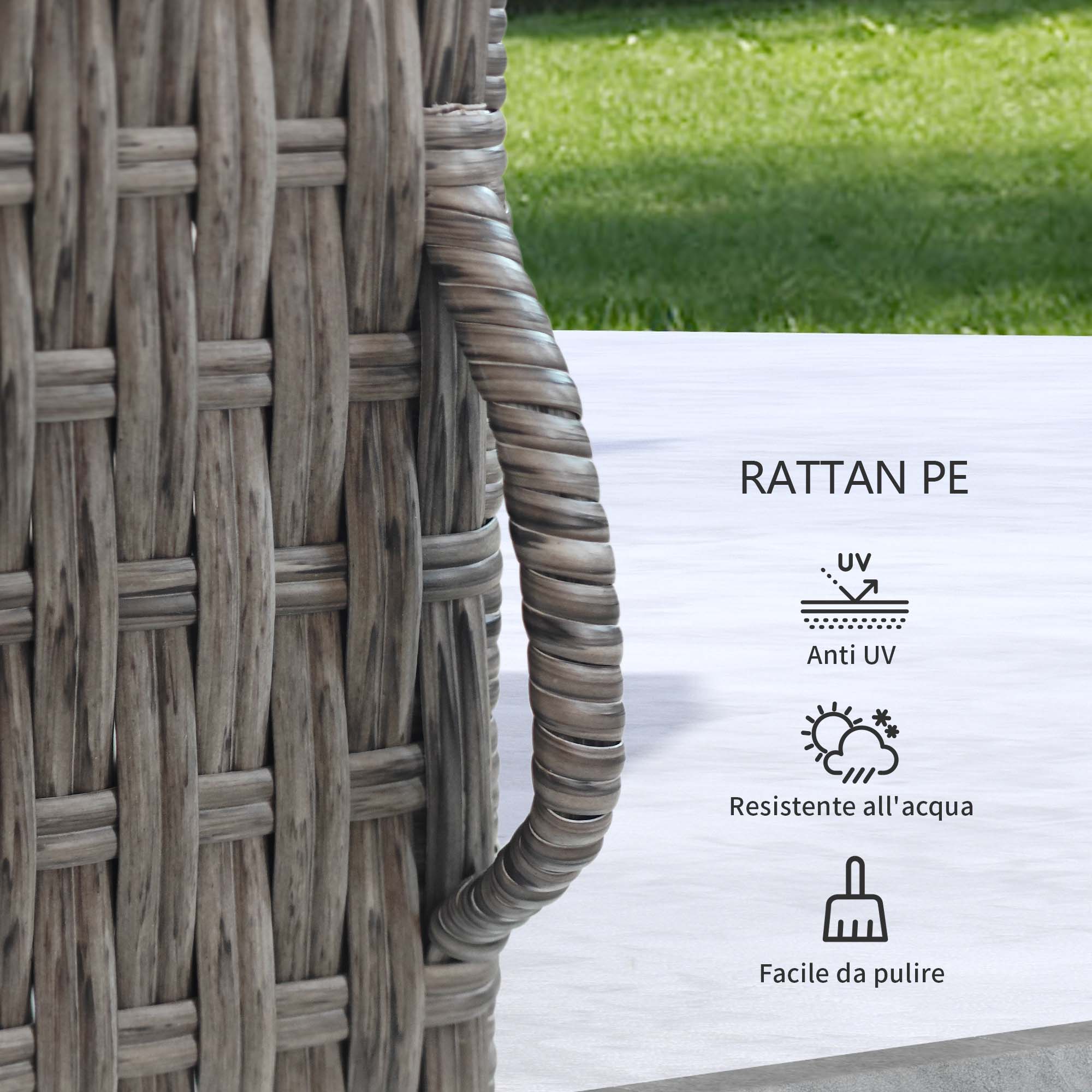 Outdoor and Indoor Rattan PE Cabinet, Garden Cabinet with 2 Compartments for Terrace and Poolside, 60x63x120cm, Grey
