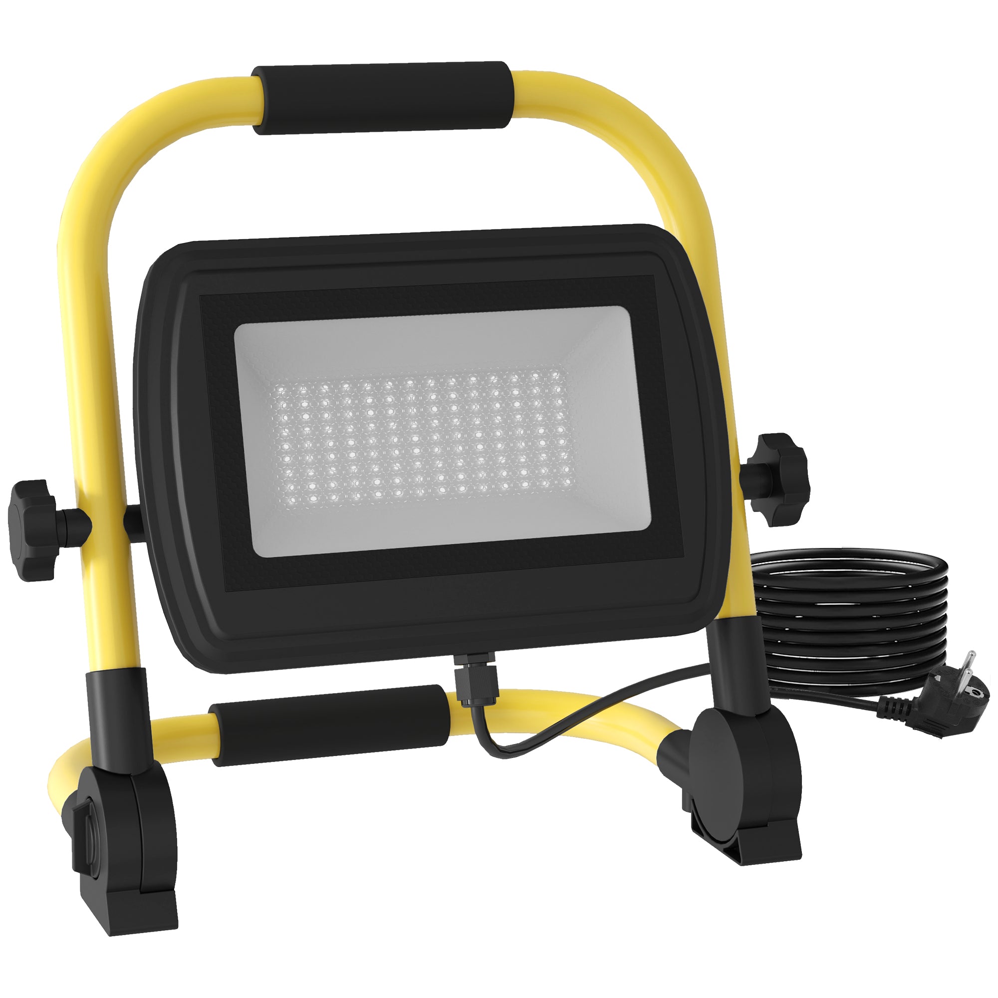 50W LED Floodlight with Adjustable Heads and Stand 4250 Lumens IP65 6500K Weatherproof Portable LED Projector Light with Handle for Indoor and Outdoor Use Yellow and Black