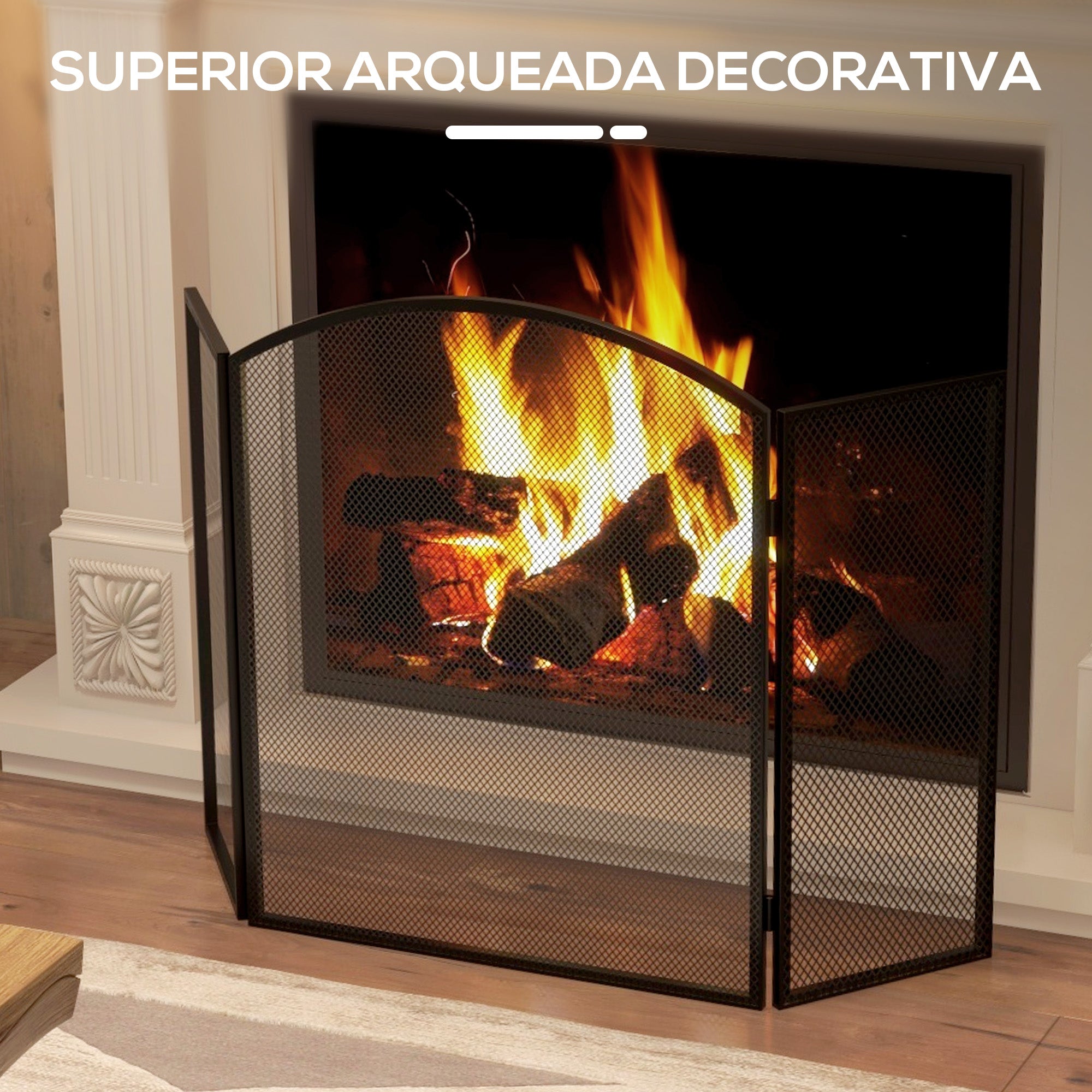 Fireplace Spark Guard 3-Panel Foldable Fireplace Protector with Steel Structure 96x62 cm Black