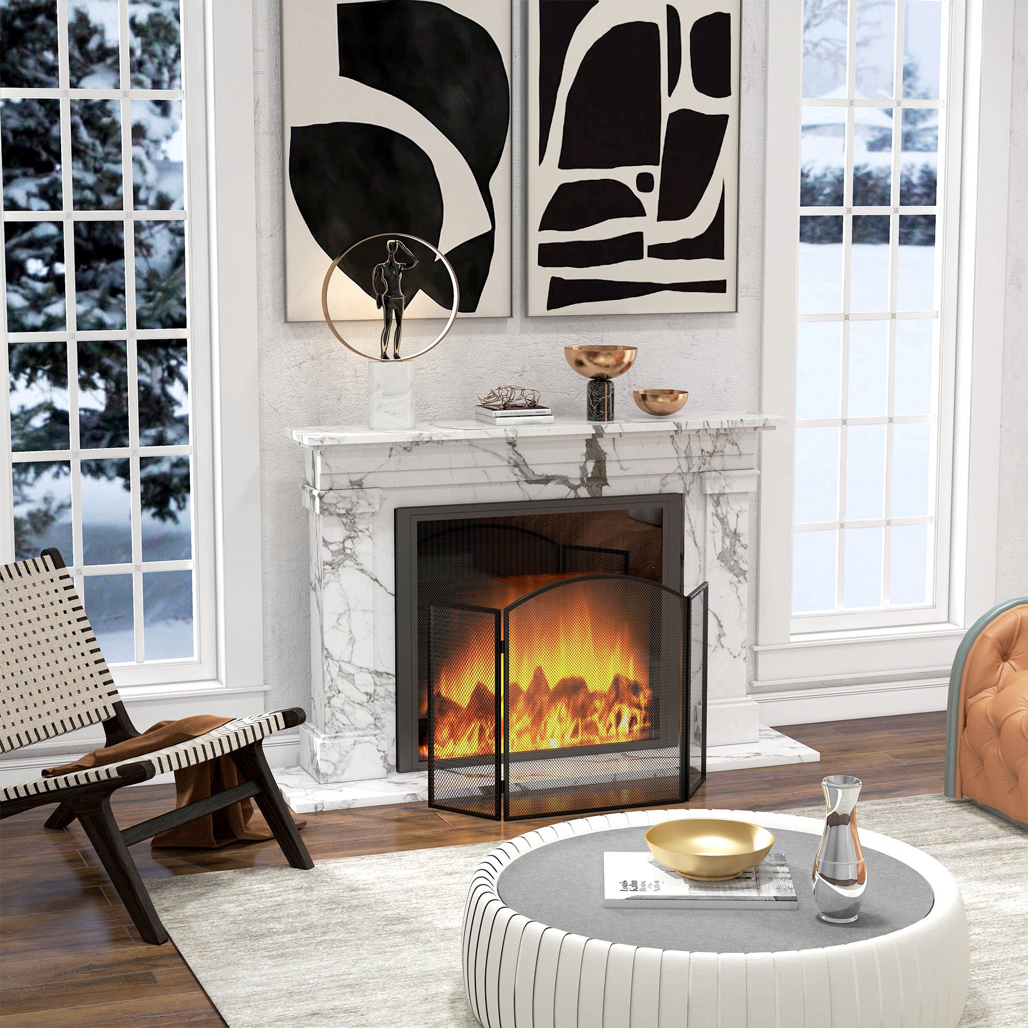 Fireplace Spark Guard 3-Panel Foldable Fireplace Protector with Steel Structure 96x62 cm Black