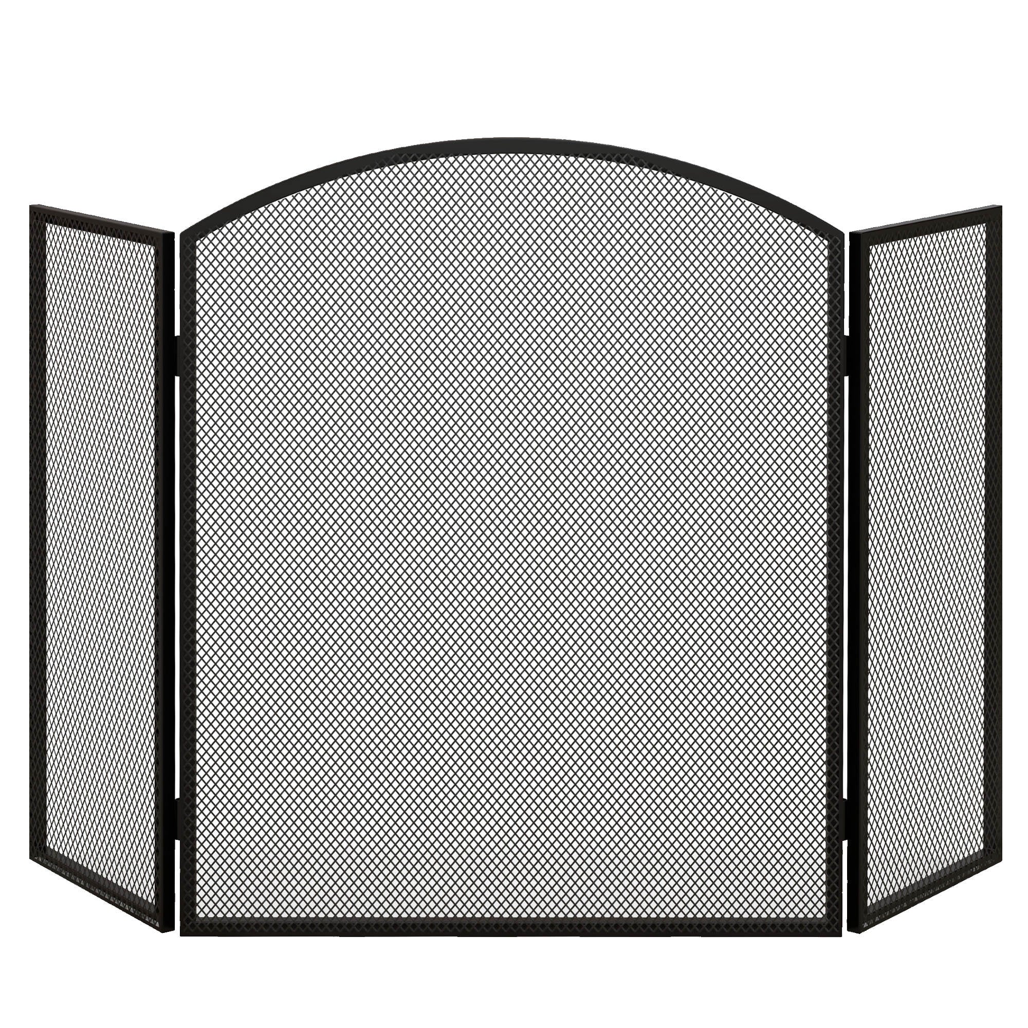 Fireplace Spark Guard 3-Panel Foldable Fireplace Protector with Steel Structure 96x62 cm Black