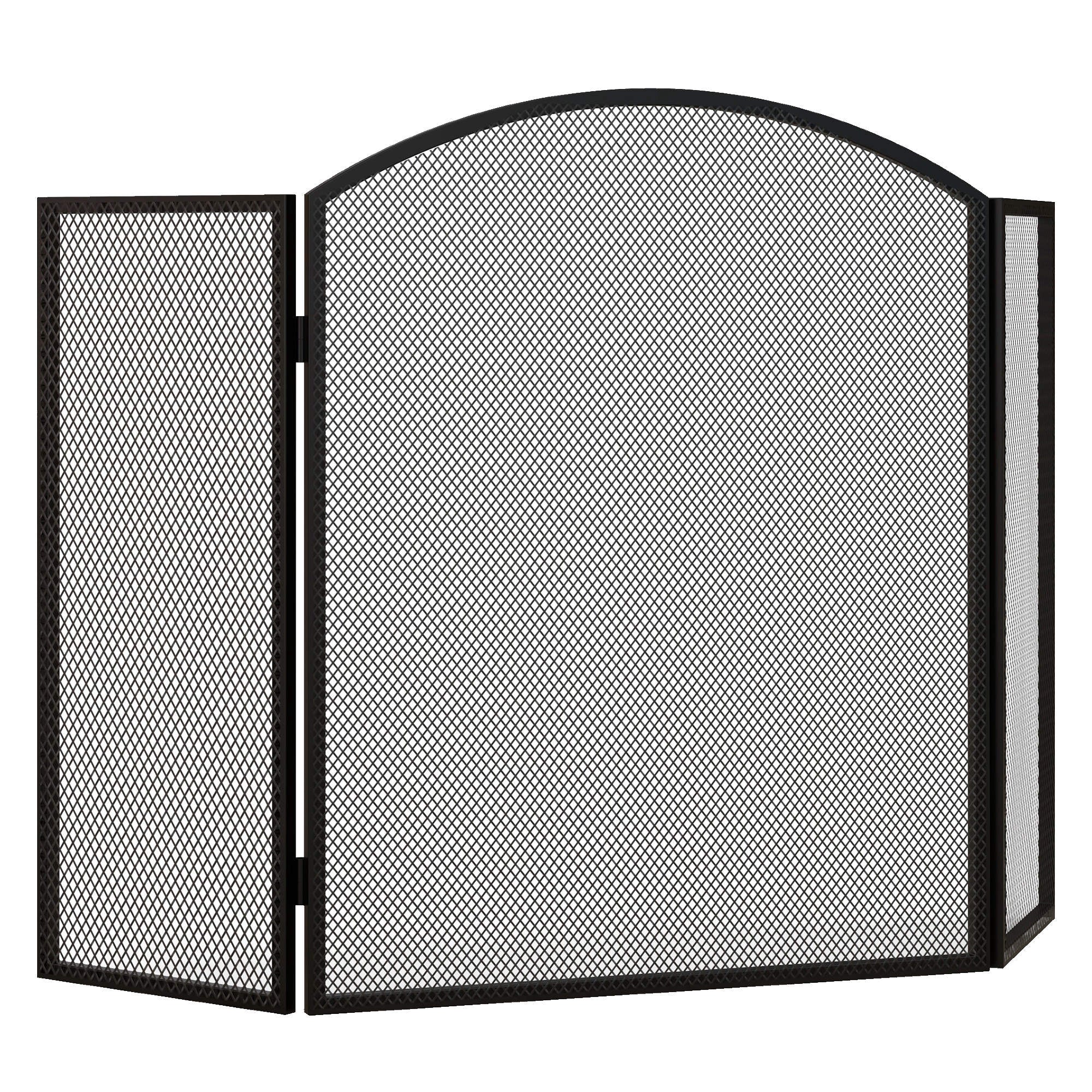 Fireplace Spark Guard 3-Panel Foldable Fireplace Protector with Steel Structure 96x62 cm Black