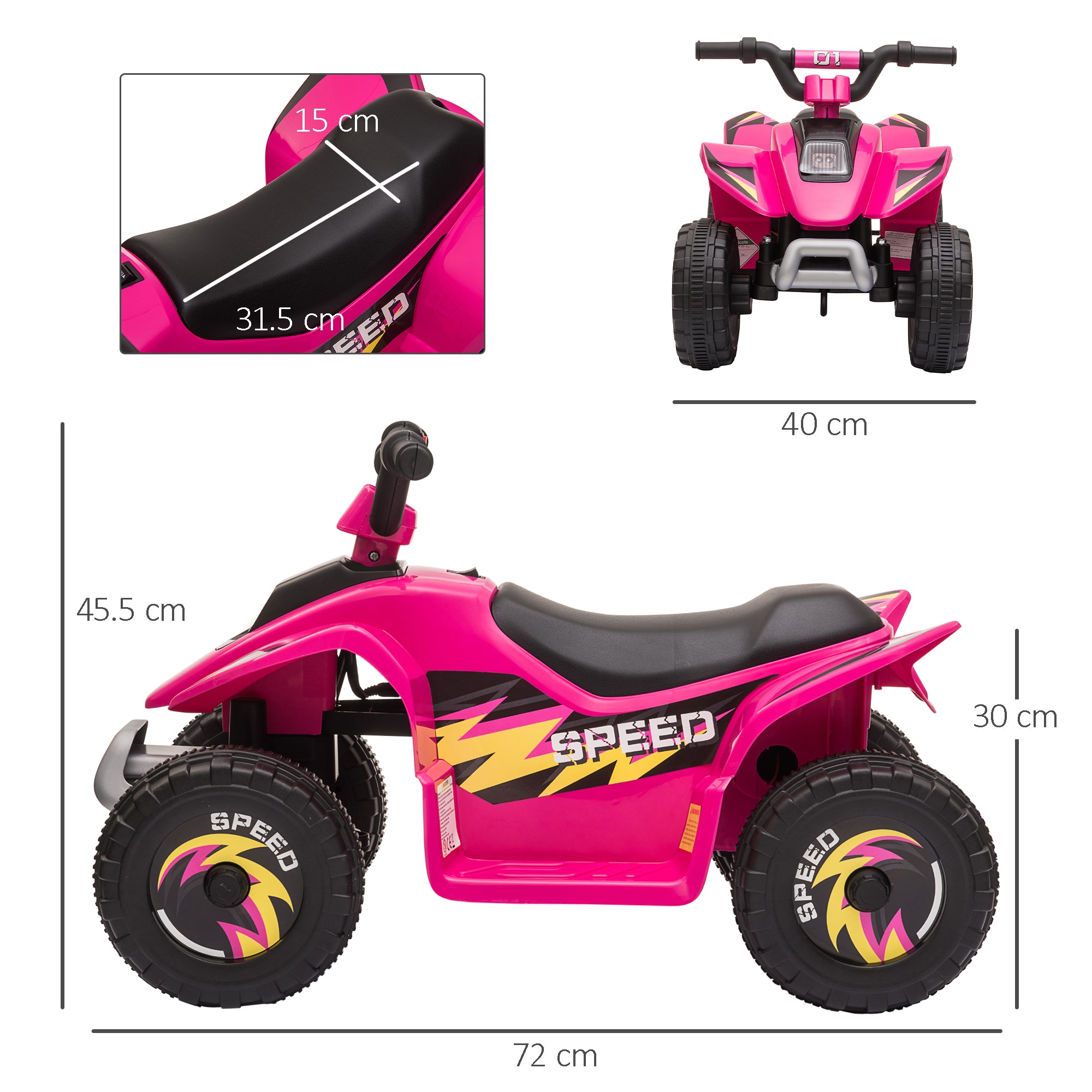 Electric Quad for Children 18-36 Months Electric ATV with Forward and Reverse 6V Battery-Powered Quad 20 kg Max Load 72x40x45.5 cm Pink