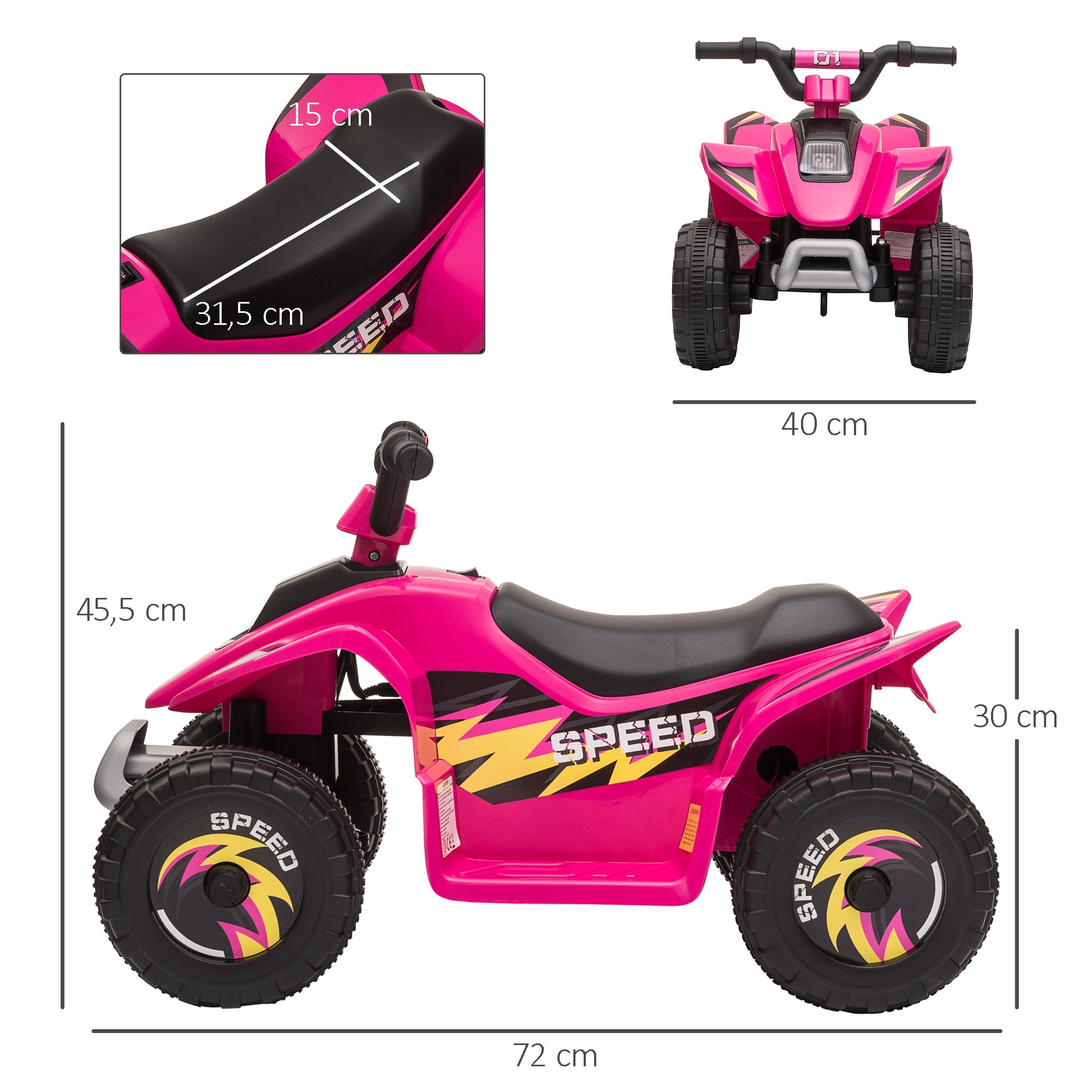 Electric Quad for Children 18-36 Months Electric ATV with Forward and Reverse 6V Battery-Powered Quad 20 kg Max Load 72x40x45.5 cm Pink