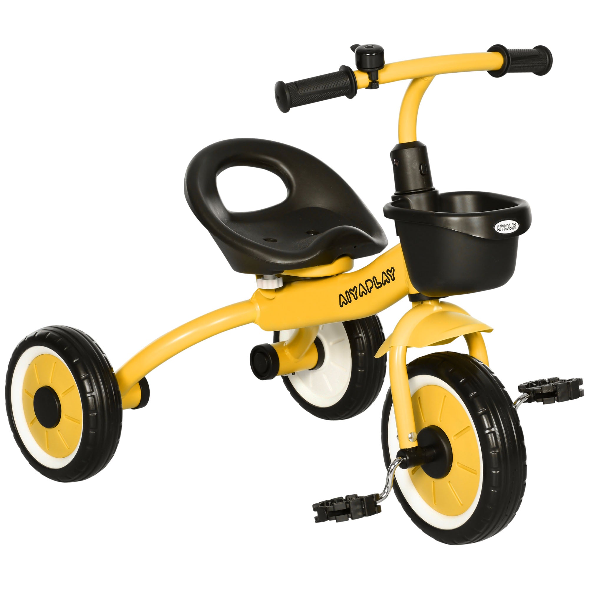 Kids Tricycle for 2-5 Year Olds with Adjustable Seat, Bike for Kids with Basket and Bell, 70.5x53x58 cm, Yellow
