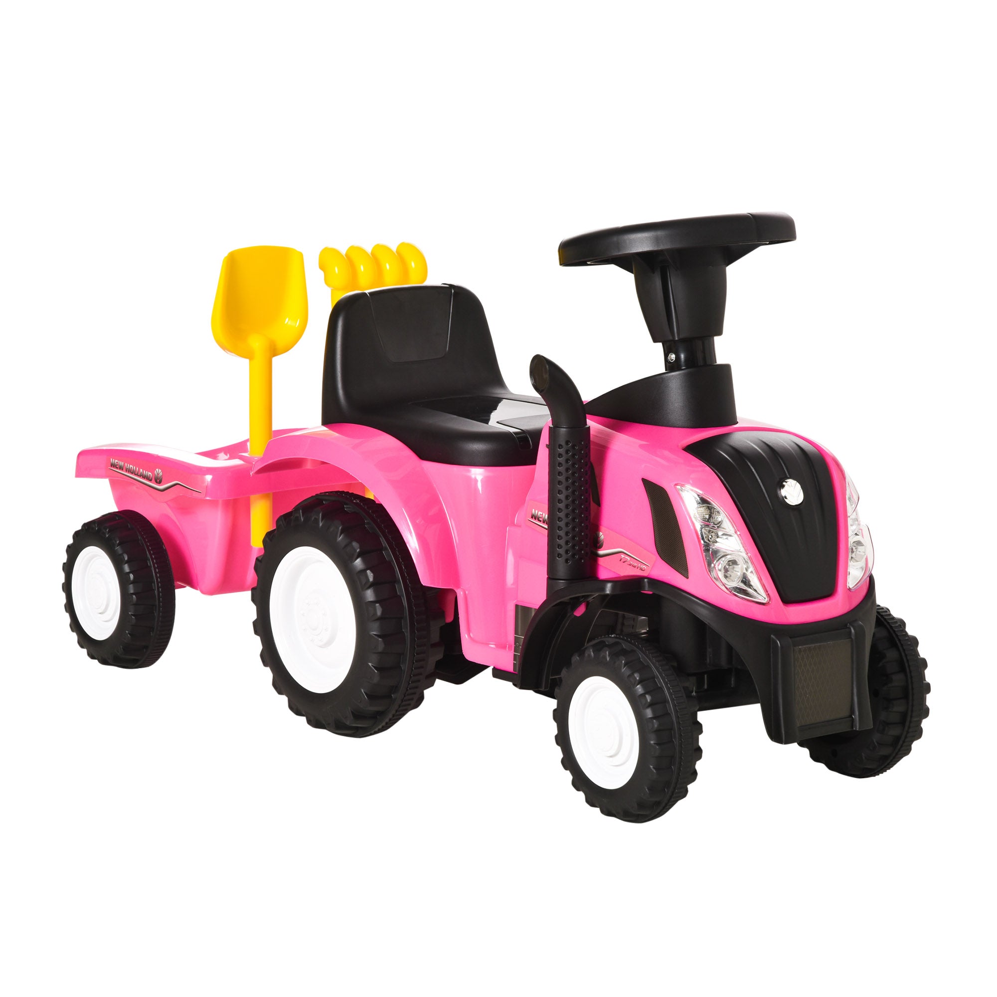 No-Pedal Tractor for Kids 12-36 Months with Removable Trailer Ride-On Car with Horn Headlights Floor Seat 25 kg Load Capacity 91x29x44 cm Pink