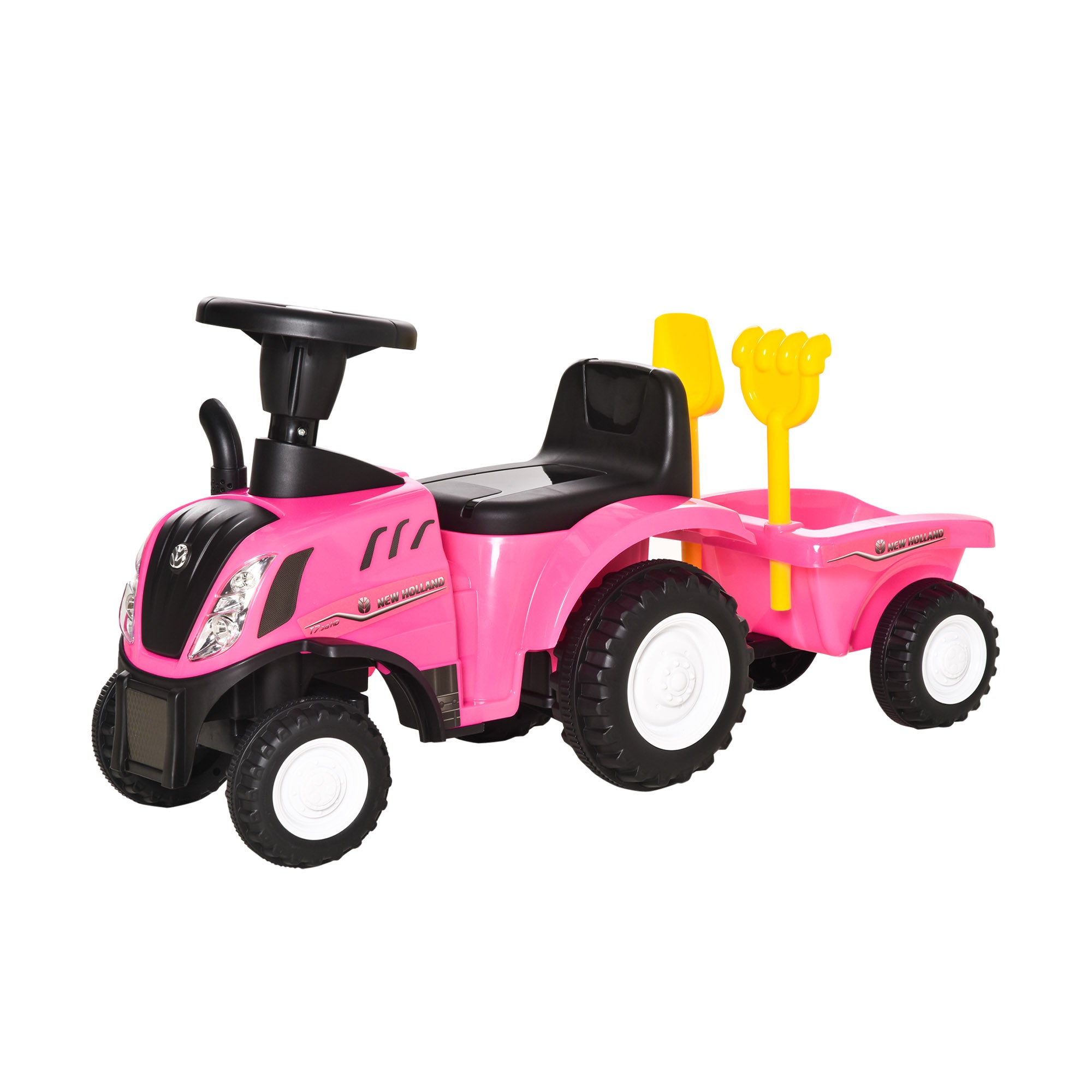 No-Pedal Tractor for Kids 12-36 Months with Removable Trailer Ride-On Car with Horn Headlights Floor Seat 25 kg Load Capacity 91x29x44 cm Pink