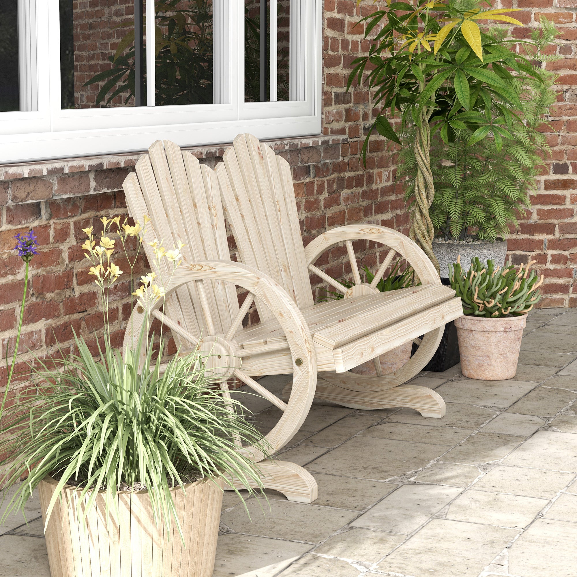 2-Seater Solid Wood Garden Bench with Armrest, Patio Furniture 250kg Capacity, Rustic Bench for Garden, Terrace, and other Outdoor Areas, 108 x 66 x 95 cm, Natural Wood