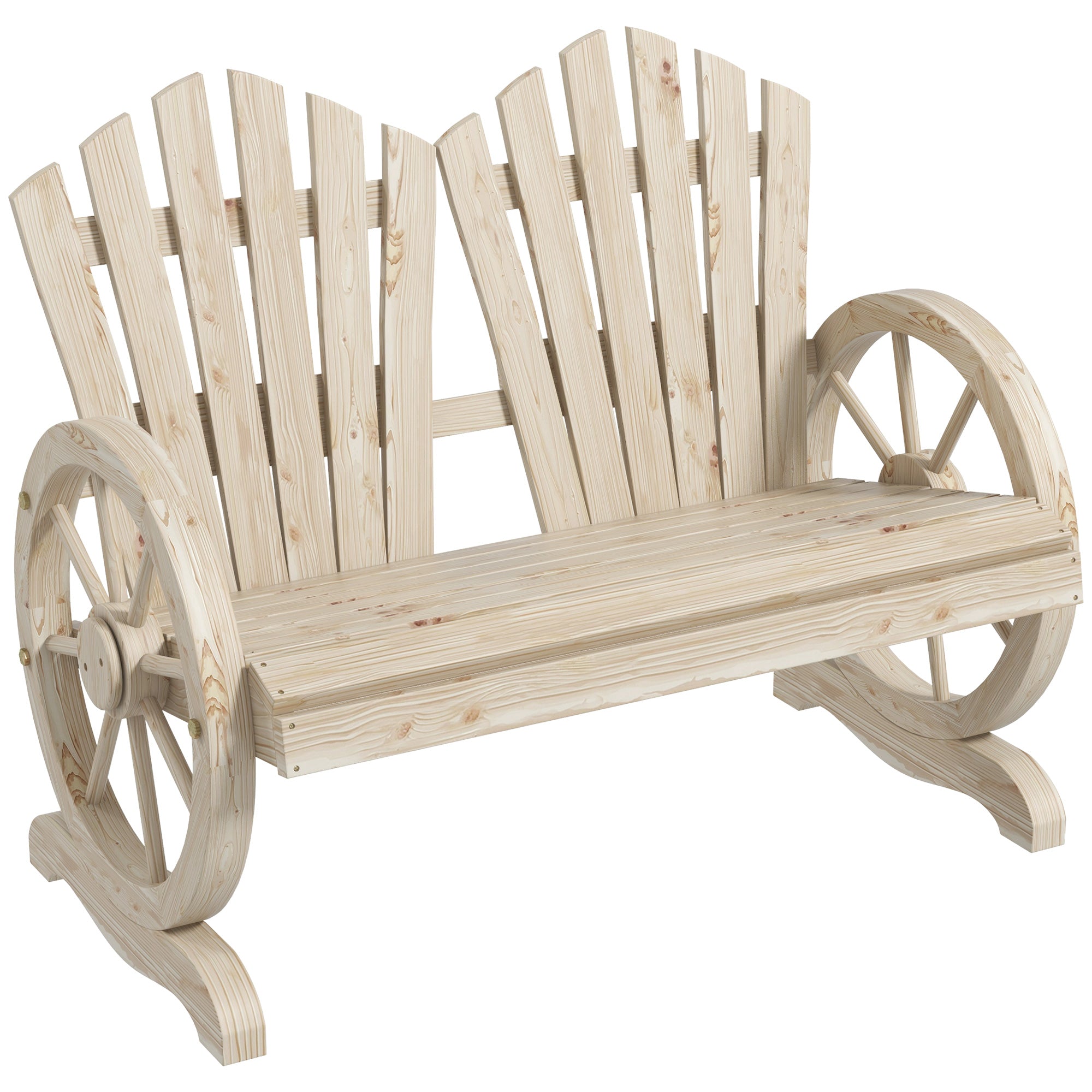 2-Seater Solid Wood Garden Bench with Armrest, Patio Furniture 250kg Capacity, Rustic Bench for Garden, Terrace, and other Outdoor Areas, 108 x 66 x 95 cm, Natural Wood