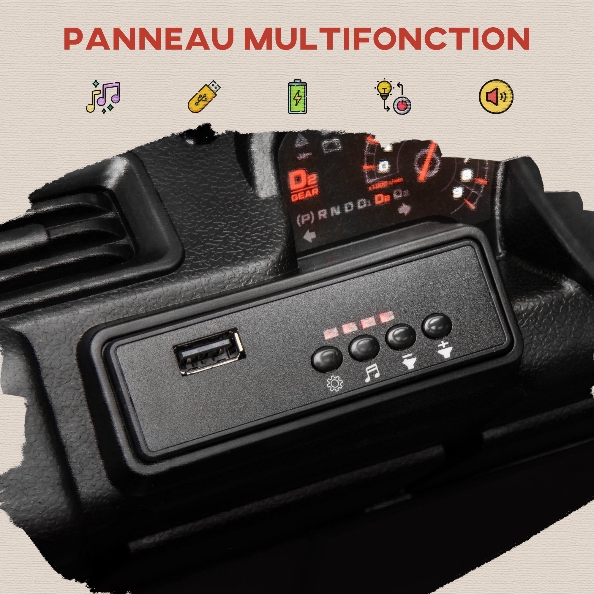 Kids Electric Car, Kids Electric Buggy, 4x4 and 2x2 Modes, with 2.4Ghz Remote Control, 2 x 12V Motors, 3 Speeds, Rear Trailer, Music, Horn, LED Lights, Black