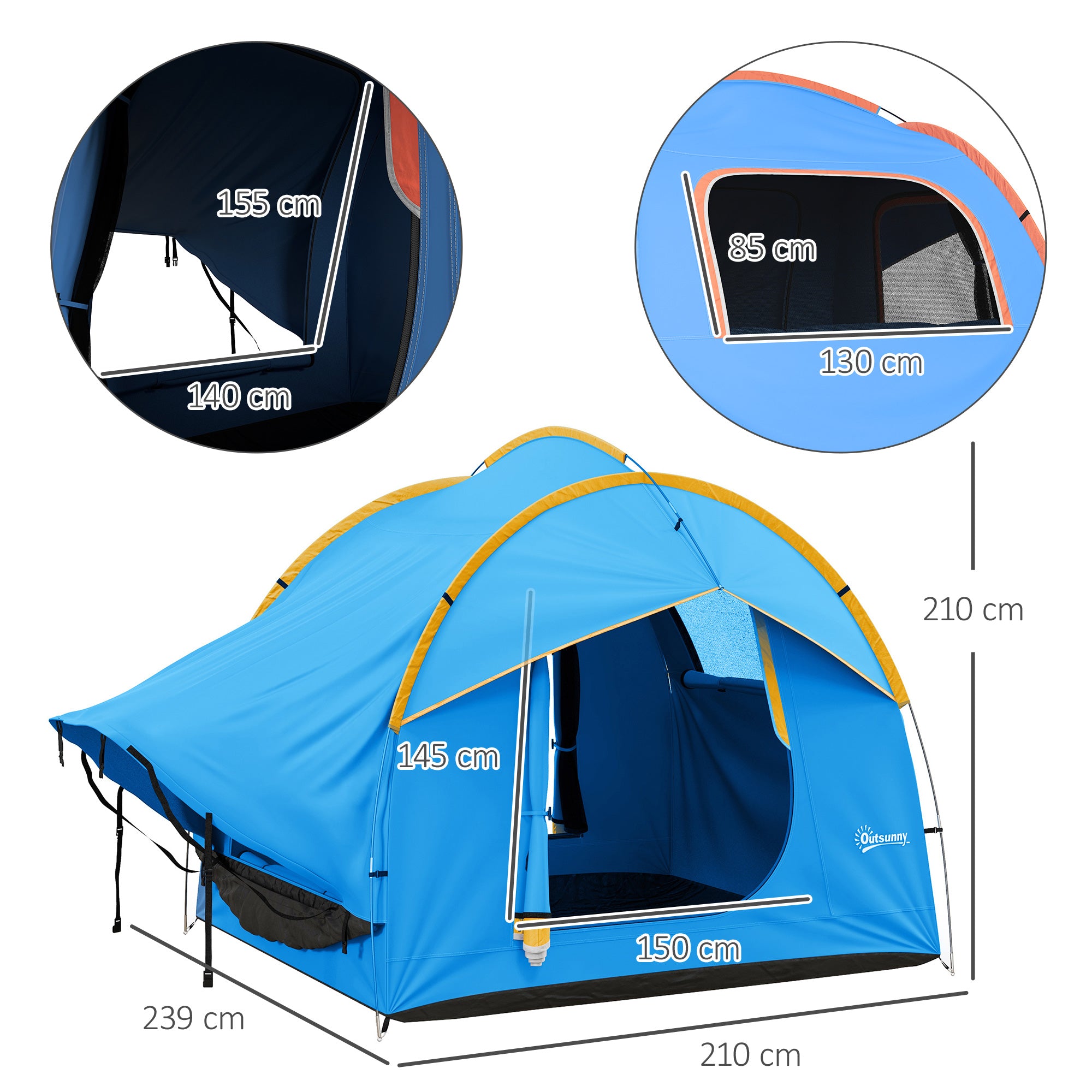 Car Tent for 6 People, Waterproof 2000mm Car Tent with Sunshade Rain Layer SUV Tailgate Tent with UV Protection, Awning Sun Protection for Camping, Travel 240 x 210 x 210 cm